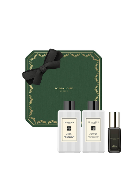 Jo Malone Wild Bluebell And Lime Basil & Mandarin Body Lotion 75ml And Red Hibiscus 9ml