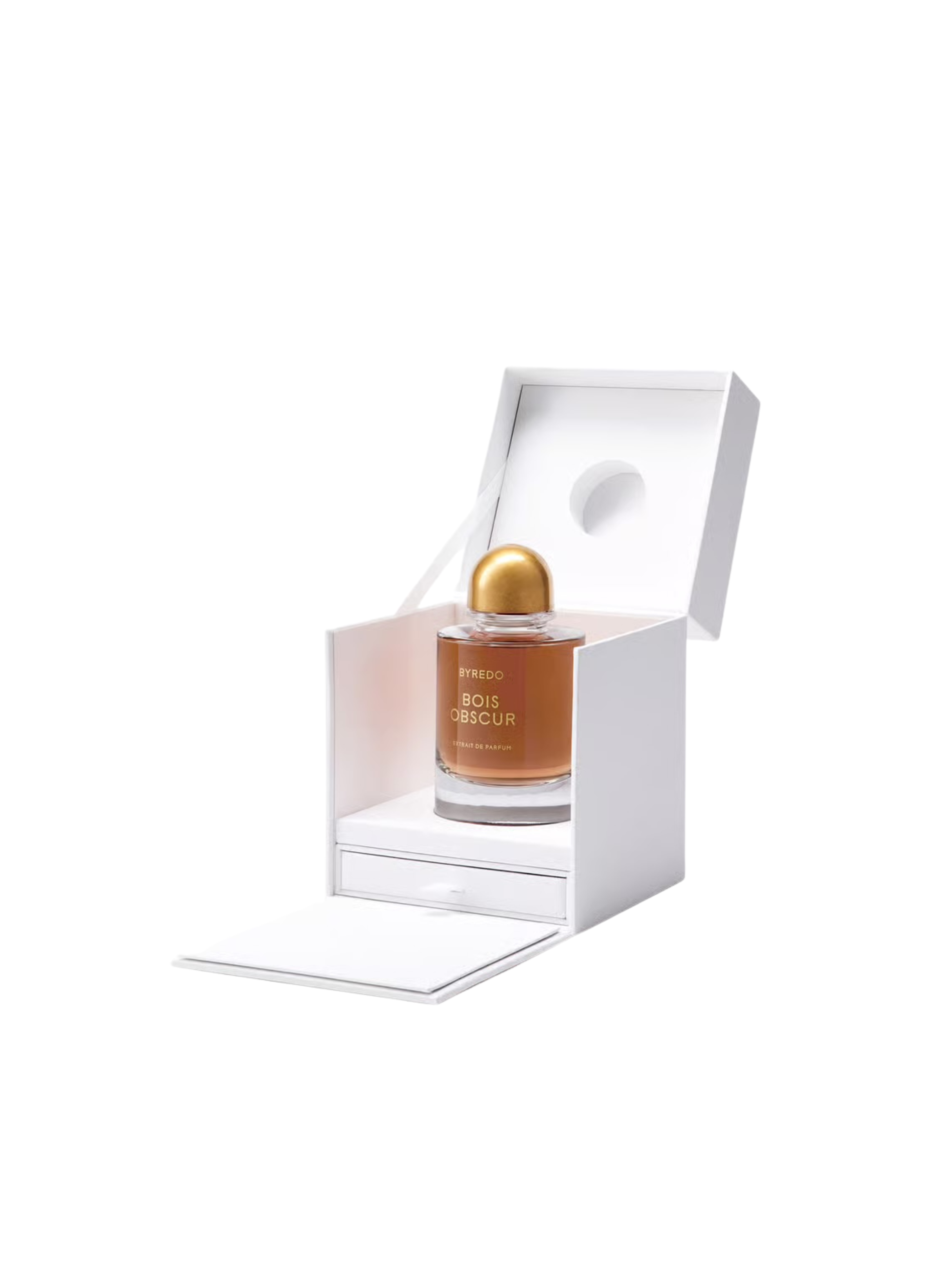 BYREDO Bois Obscur Extrait de Parfum 70ML bottle presented in an elegant white display box with gold cap – authentic niche perfume in Tbilisi, Georgia