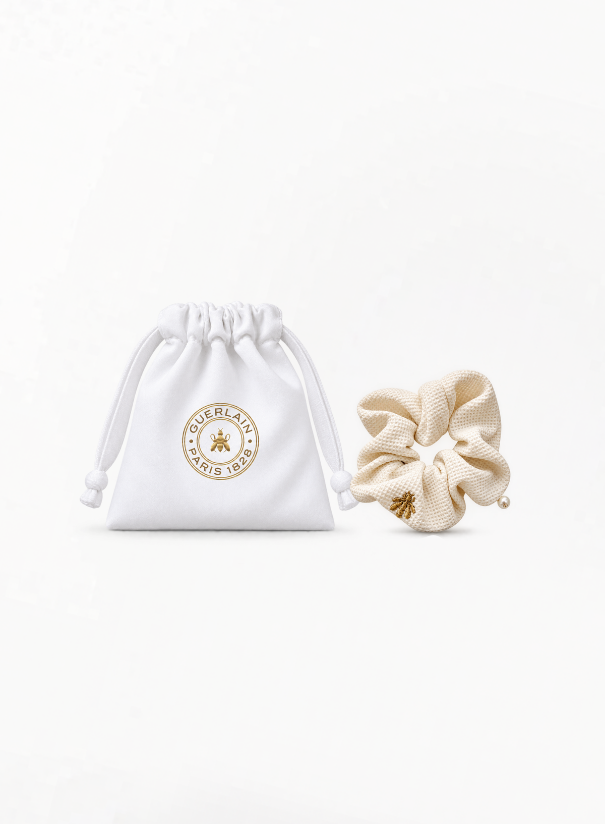 GUERLAIN Limited Edition Embroidered Hair Scrunchie With Pearl Charm