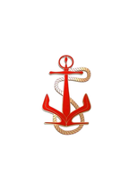 Christian Louboutin anchor brooch in red and gold — luxury accessory at Exquisite.
