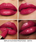 Guerlain Rouge G Lipstick Shade 829 Le Fuchsia Profond Satin finish close-up on lips