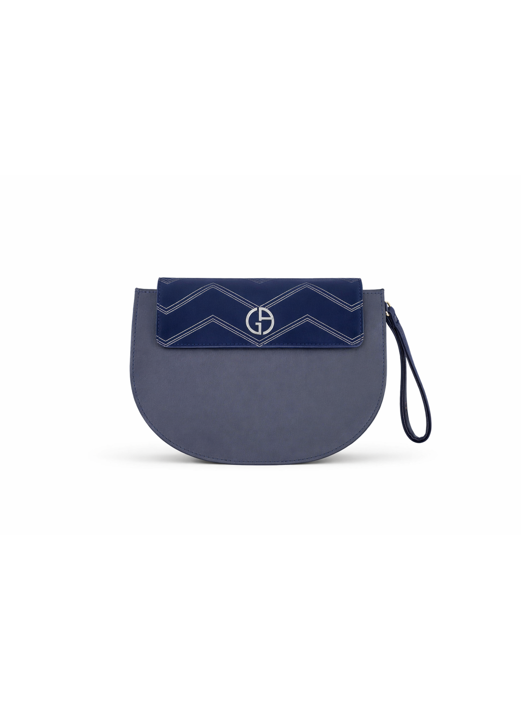 Armani navy blue cosmetics bag with navy blue detail, limited edition luxury makeup pouch on white background
