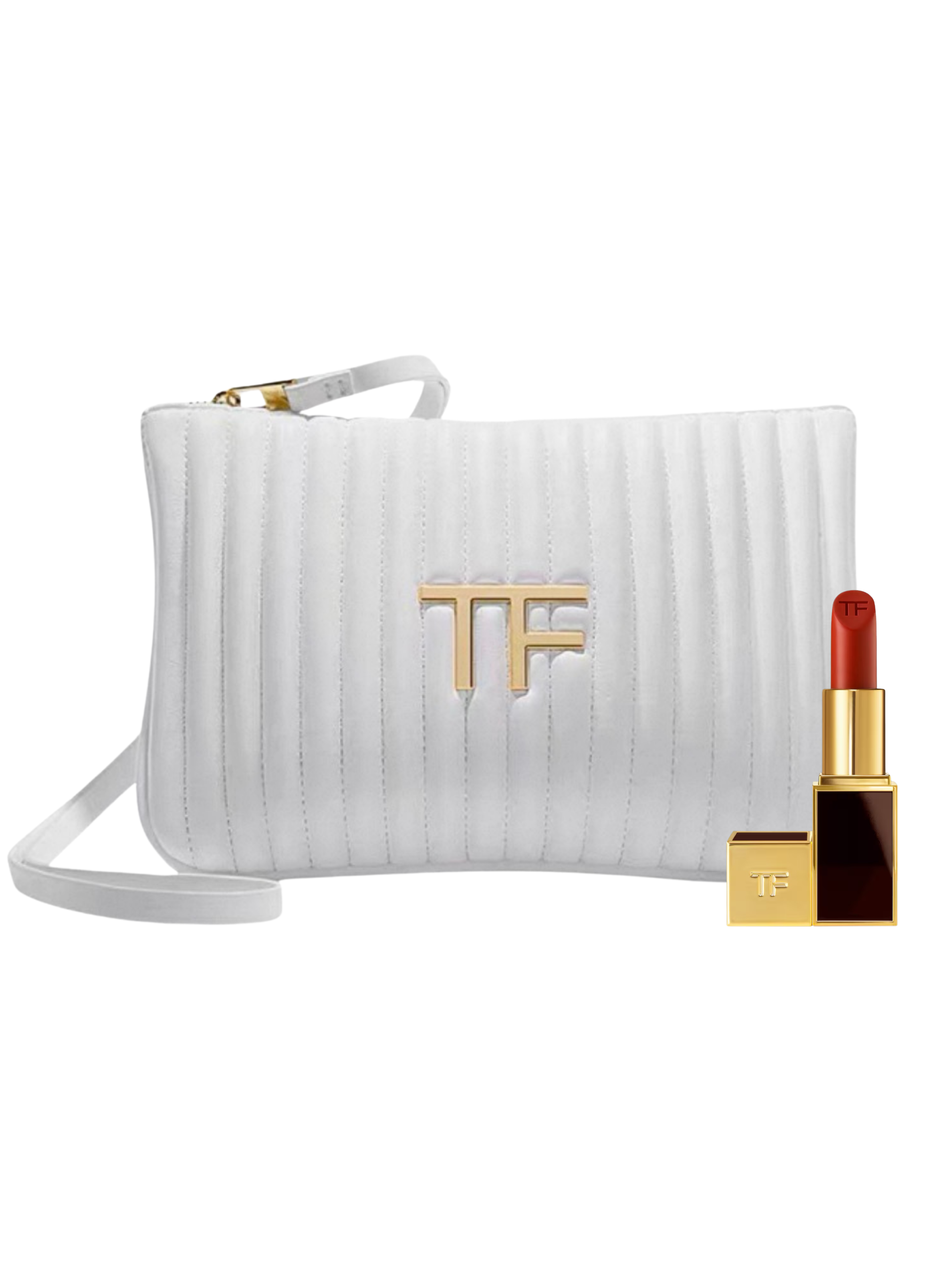 Tom Ford White Cosmetics Bag And Lipstick #16 Scarlet Rouge Mini