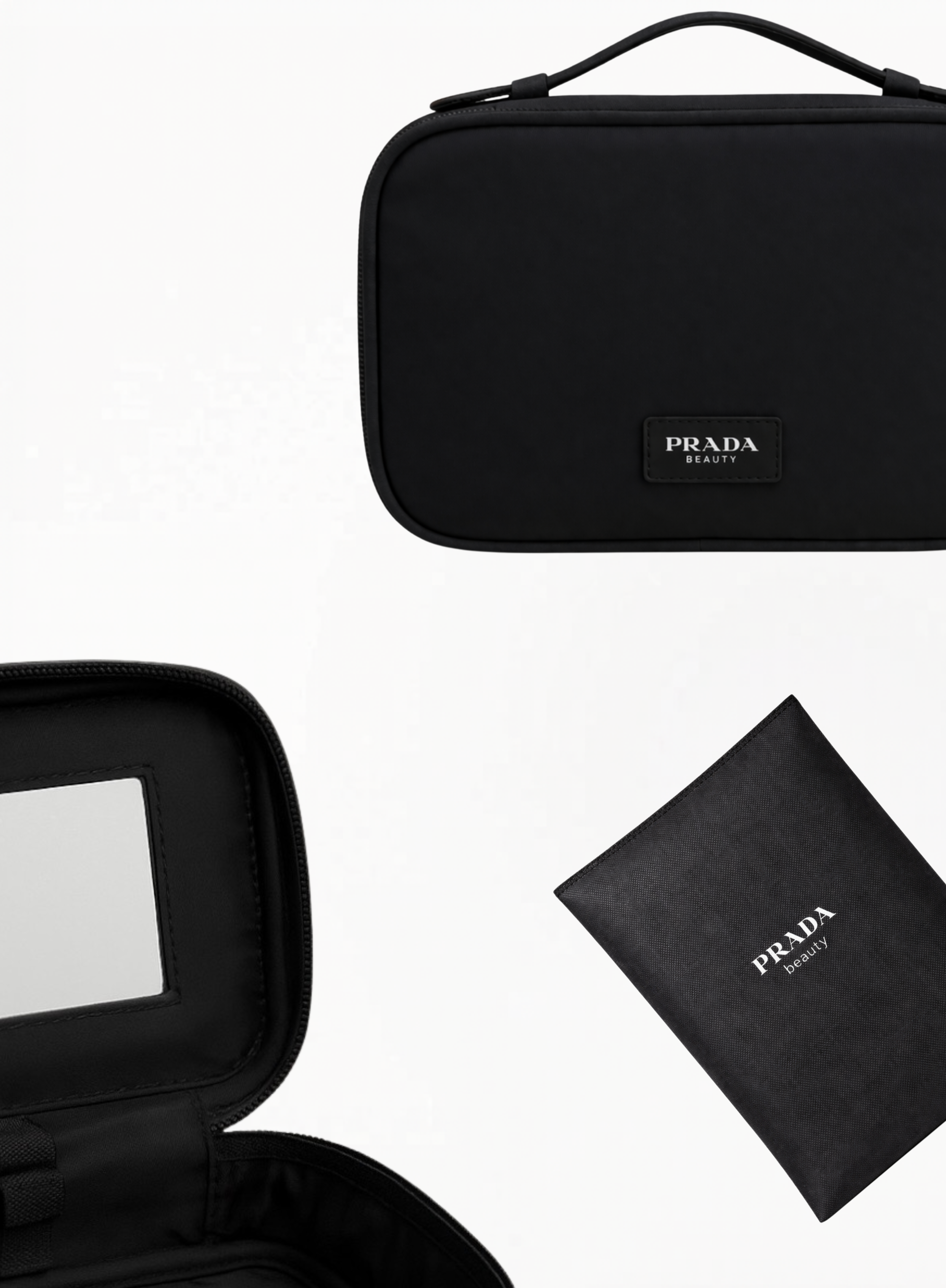 Prada Two-Section Professional Cosmetic Bag with Built-In Mirror
