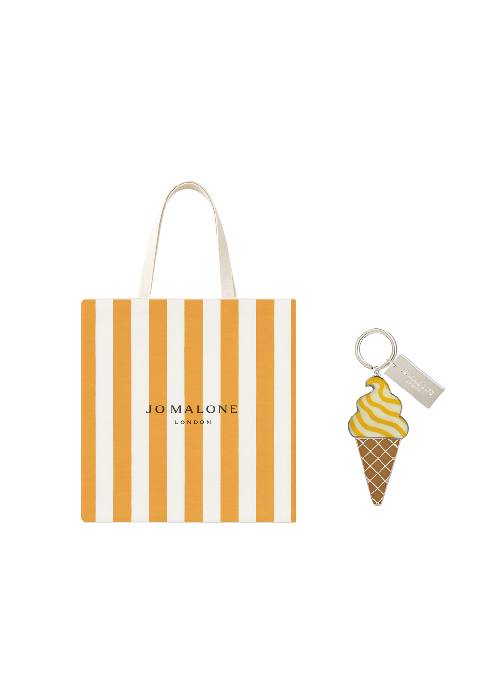 Jo Malone Limited Edition Striped Tote Bag 39x32cm And Ice Cream Raspberry Keychain Yellow