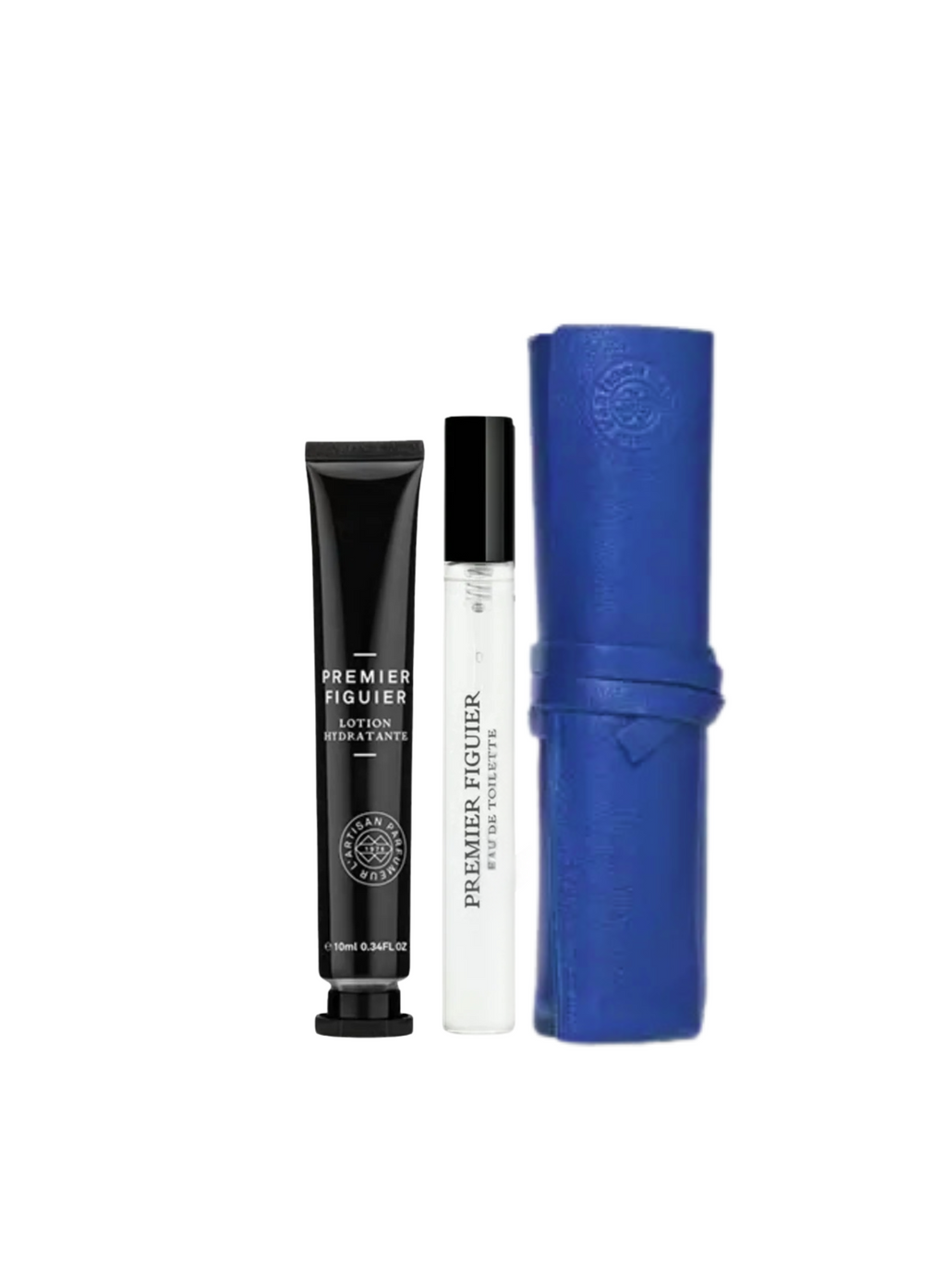 L’Artisan Parfumeur Blue Leather Case – Premier Figuier Eau de Toilette 10ml & Gel Lavant 10ml
