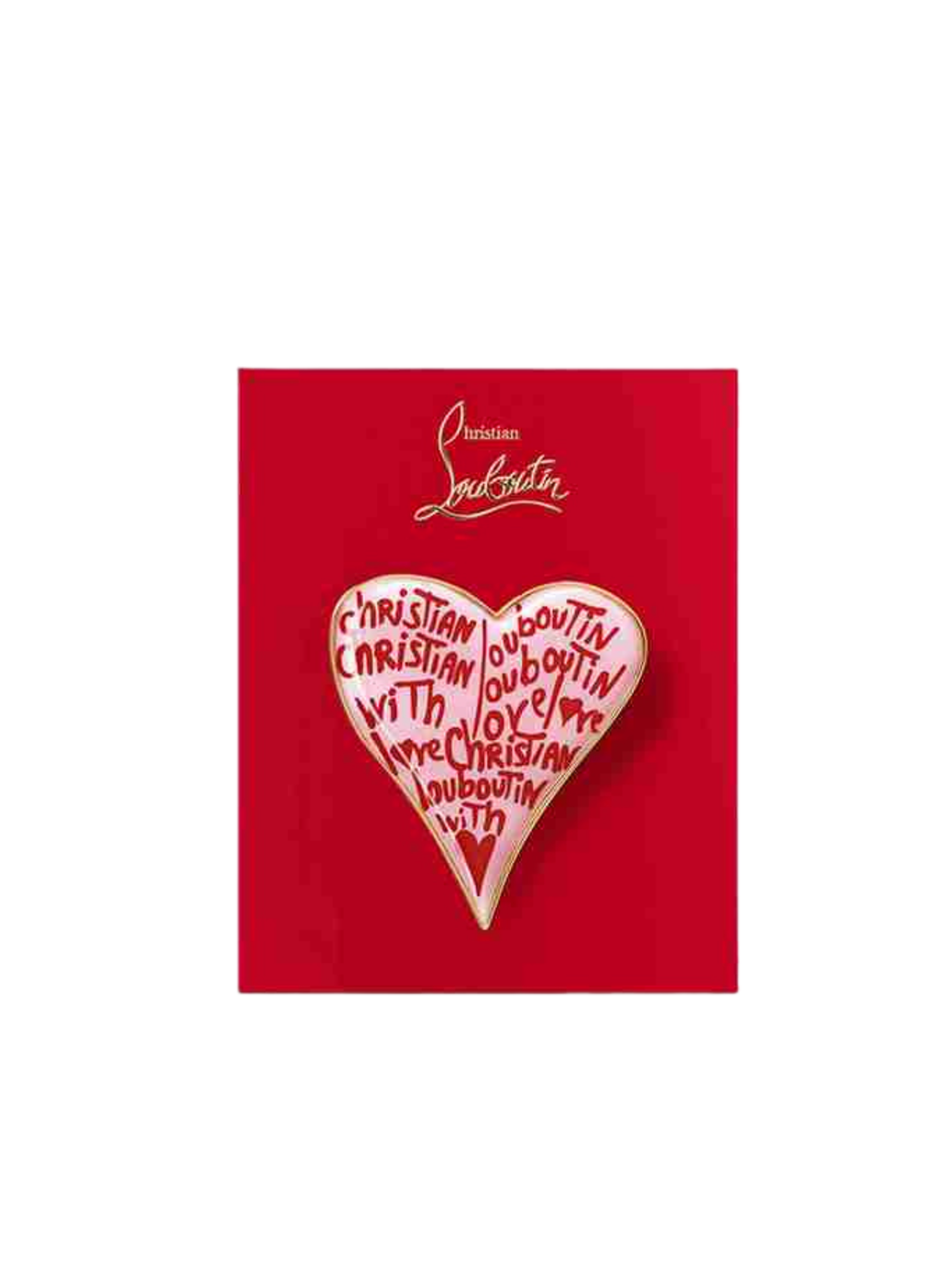 Christian Louboutin limited edition red heart brooch on red background — authentic accessory at Exquisite.