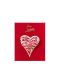 Christian Louboutin limited edition red heart brooch on red background — authentic accessory at Exquisite.
