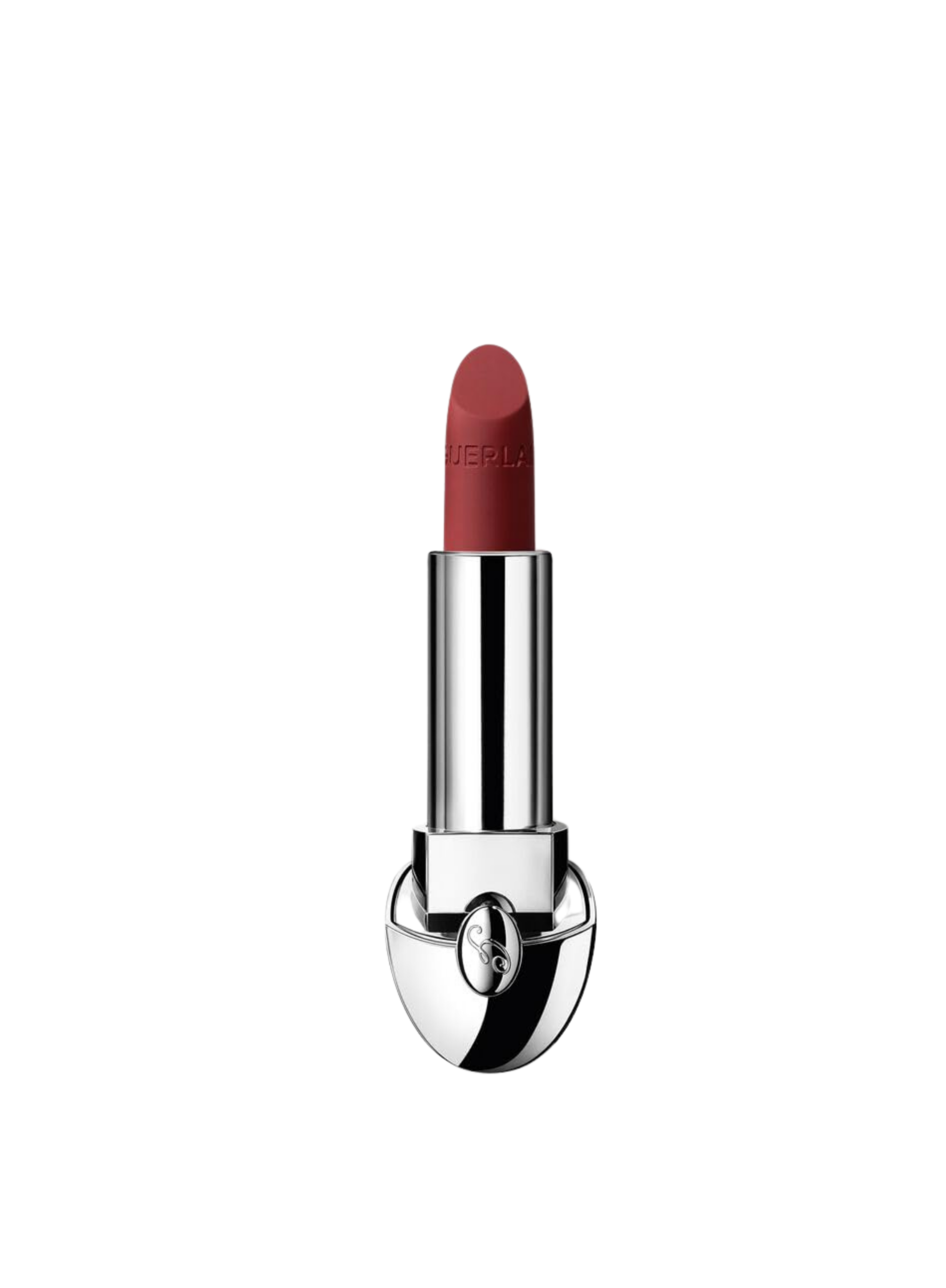 Guerlain Rouge G Velvet Lipstick N°879 Mystery Plum — deep plum matte lipstick in silver case
