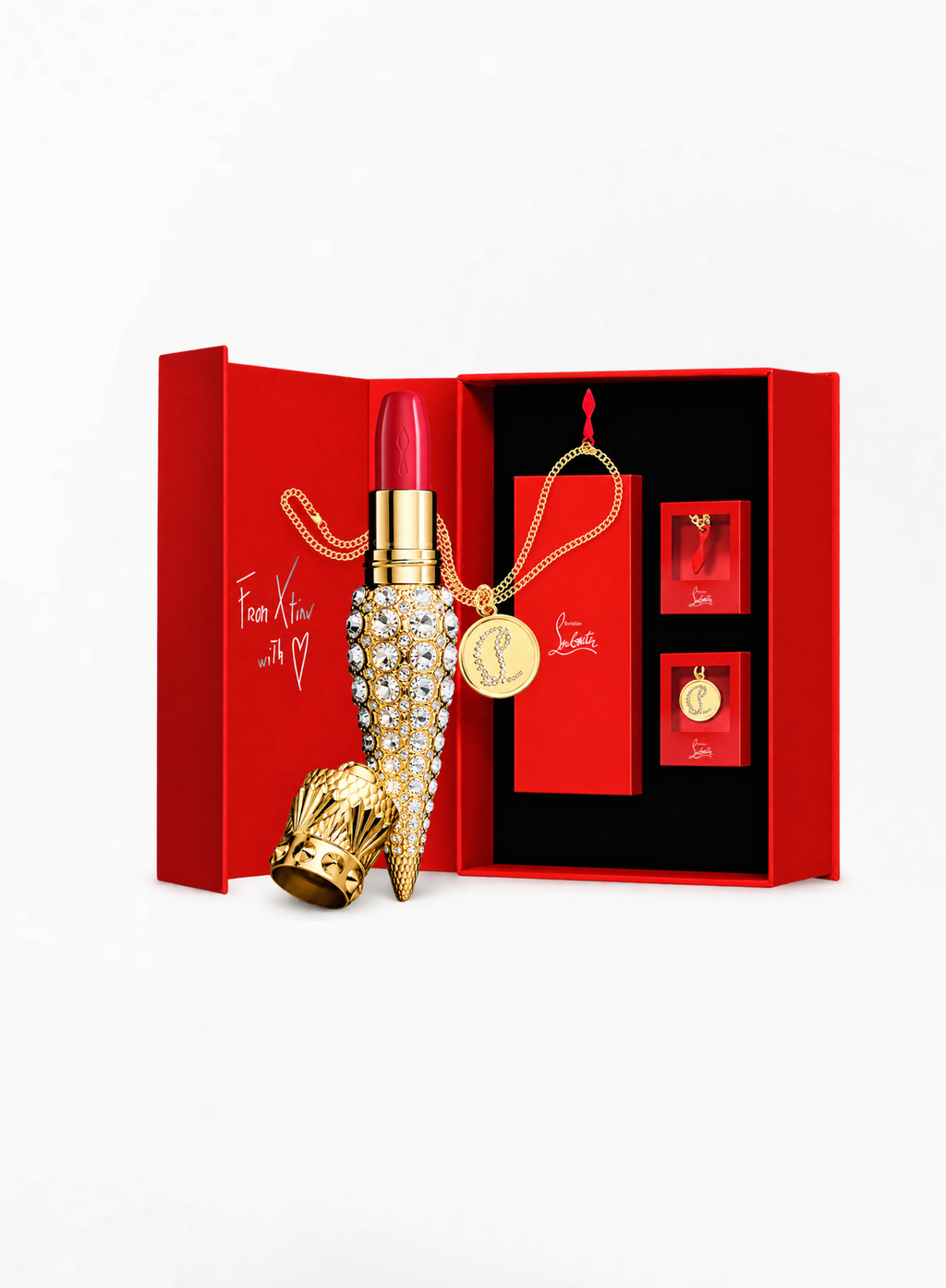 CHRISTIAN LOUBOUTIN Rouge Louboutin Strass Limited Edition Gift Set – L’Écrin Strass Refillable Lipstick Case with 003G Mundo Red
