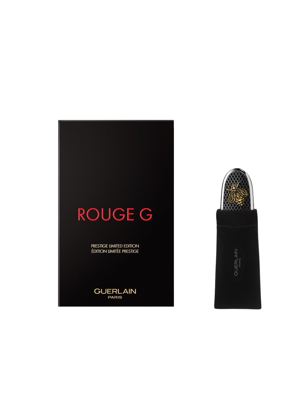 GUERLAIN Rouge G Gold Bee Sequins Satin ტუჩსაცხი 214 და ქეისი – Prestige Limited Edition