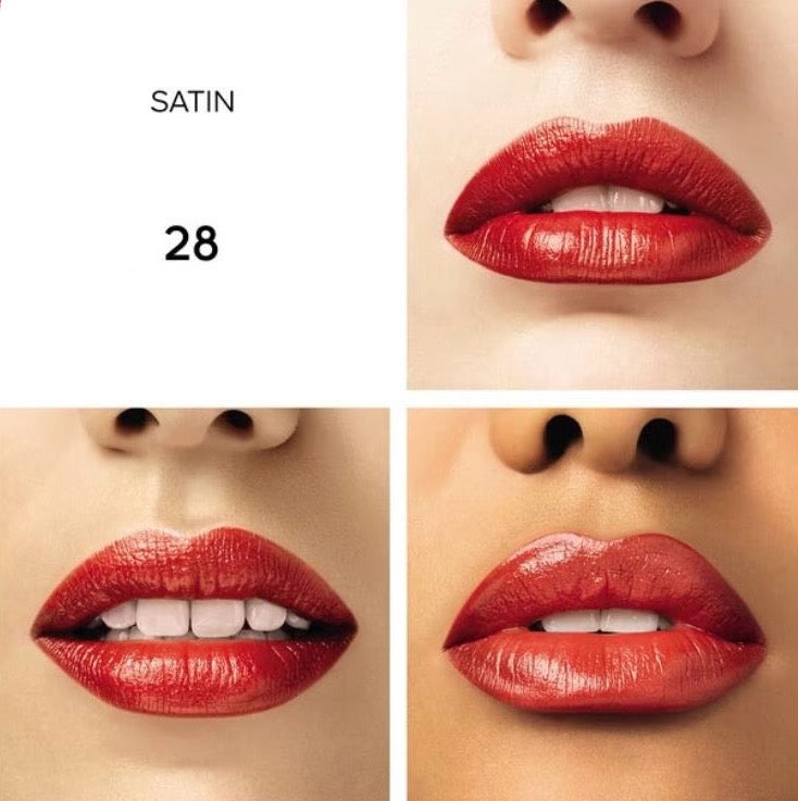 Guerlain Rouge G Satin Lipstick N°28 — satin nude pink lip swatches on multiple skin tones
