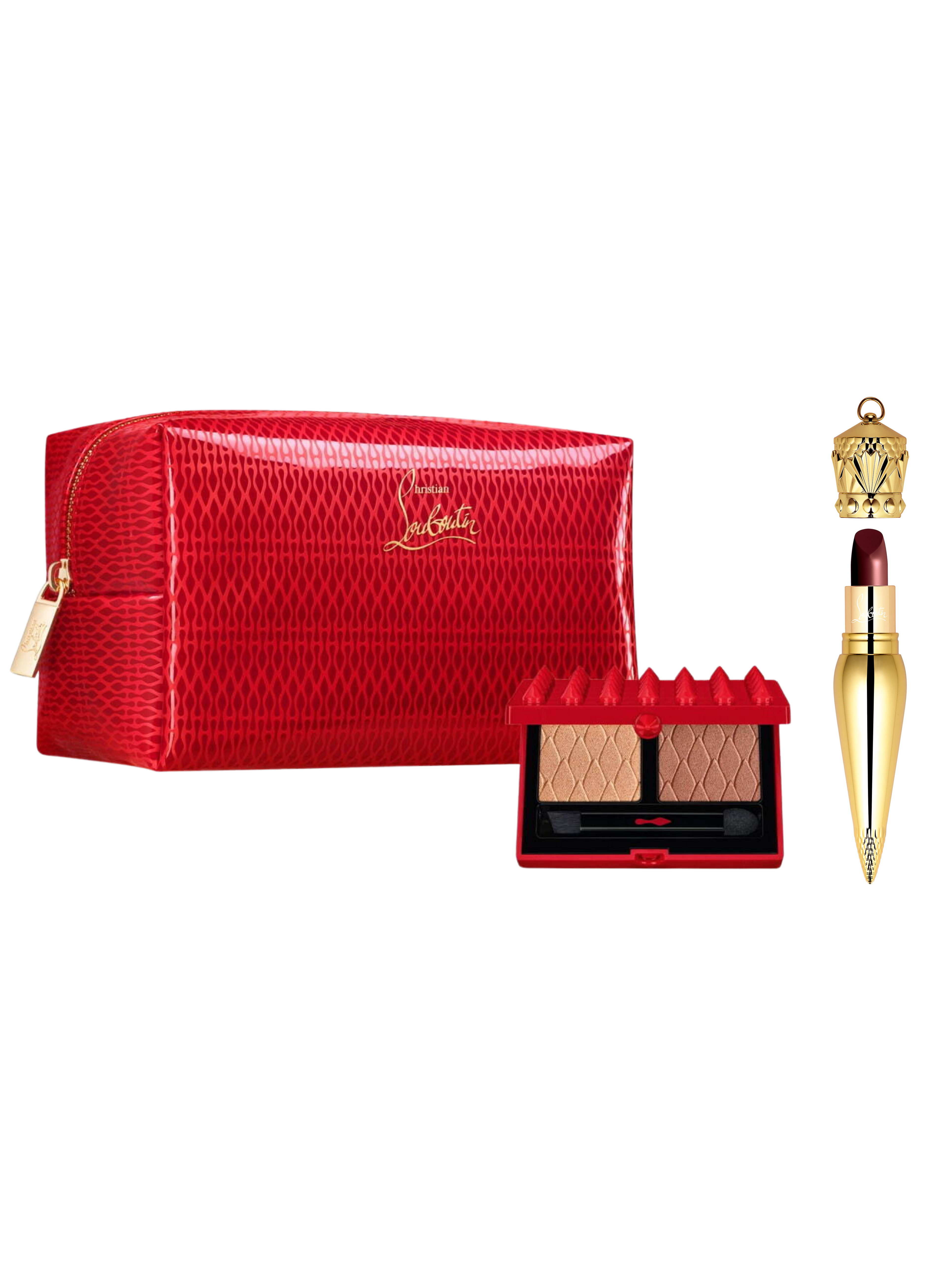 Christian Louboutin Abracadabra Le Duo თვალის ჩრდილი / Silky Satin ტუჩსაცხი Berry Revue 147 / კოსმეტიკის ჩანთა