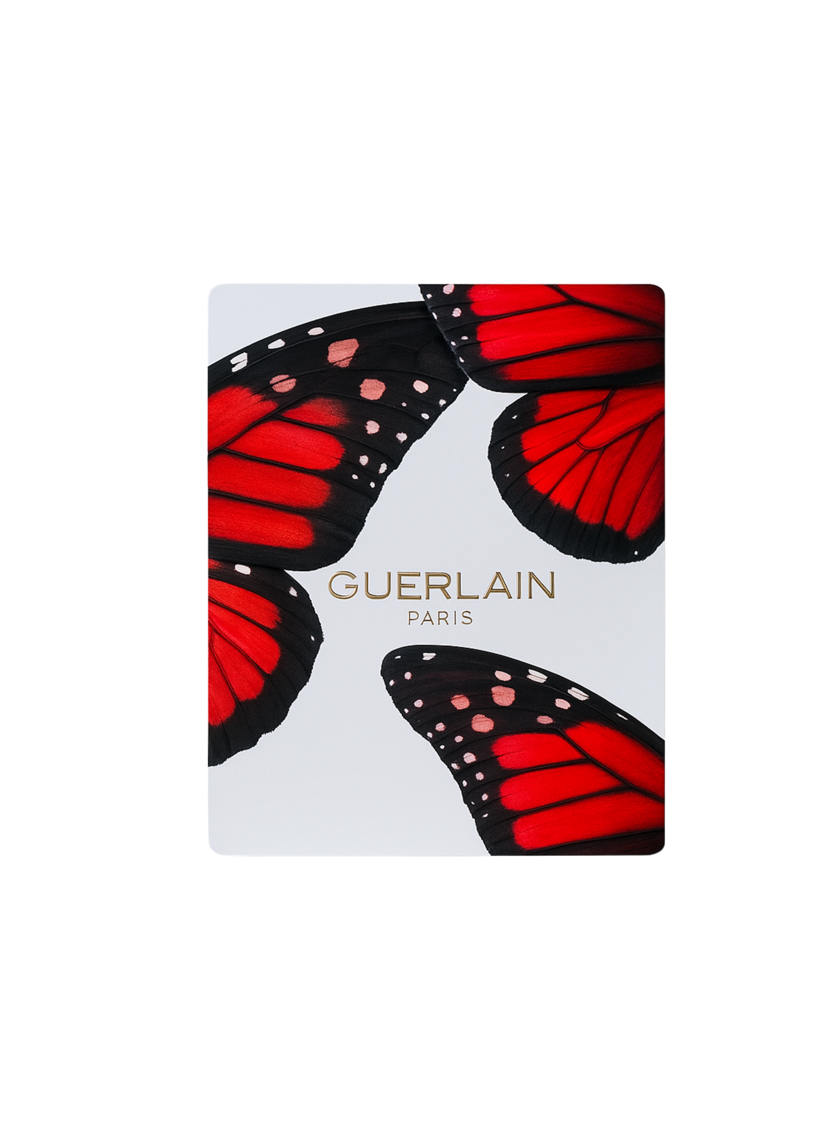 Guerlain product packaging with red butterfly design on a white background