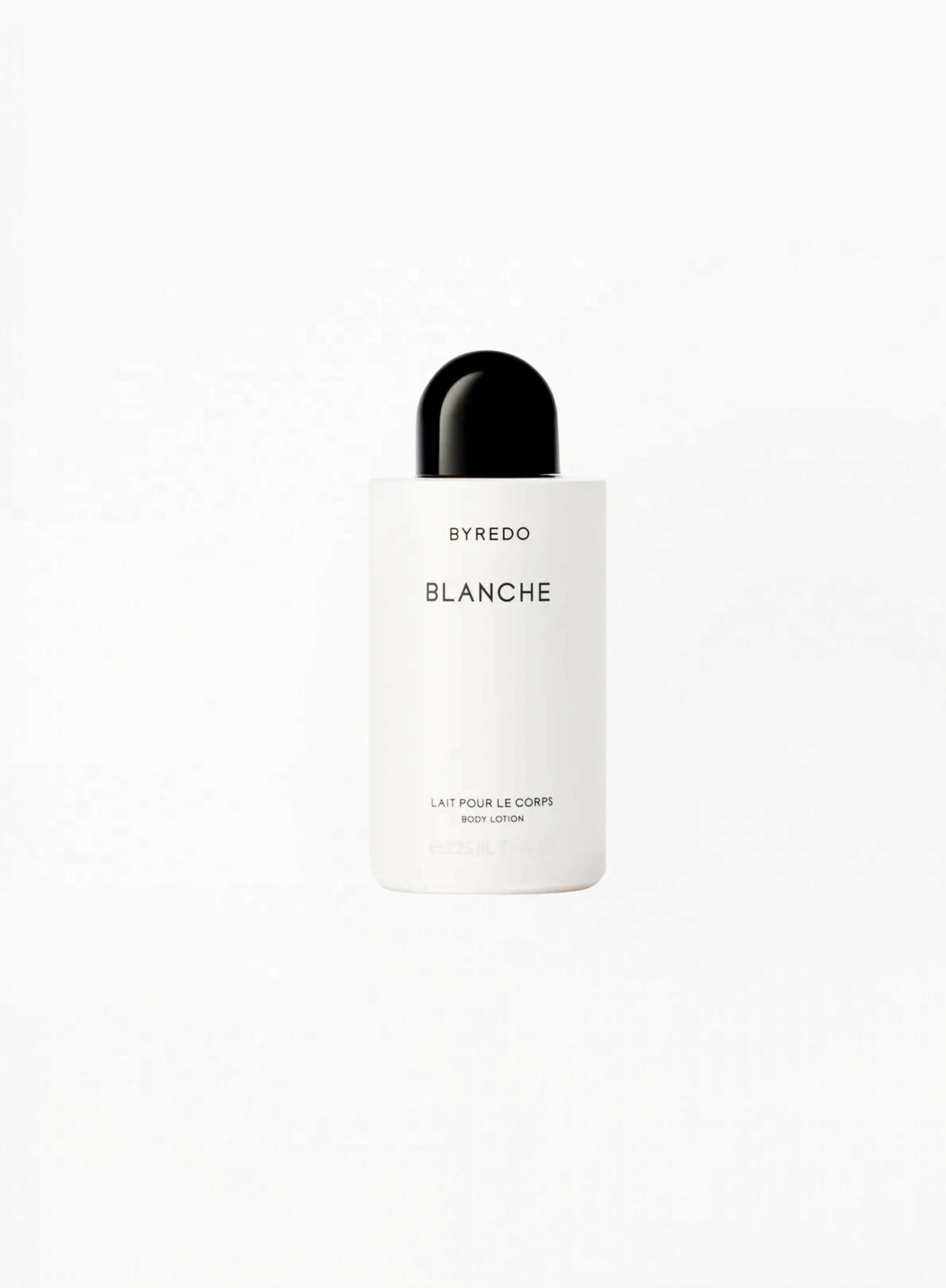 Byredo Blanche body lotion bottle on a white background