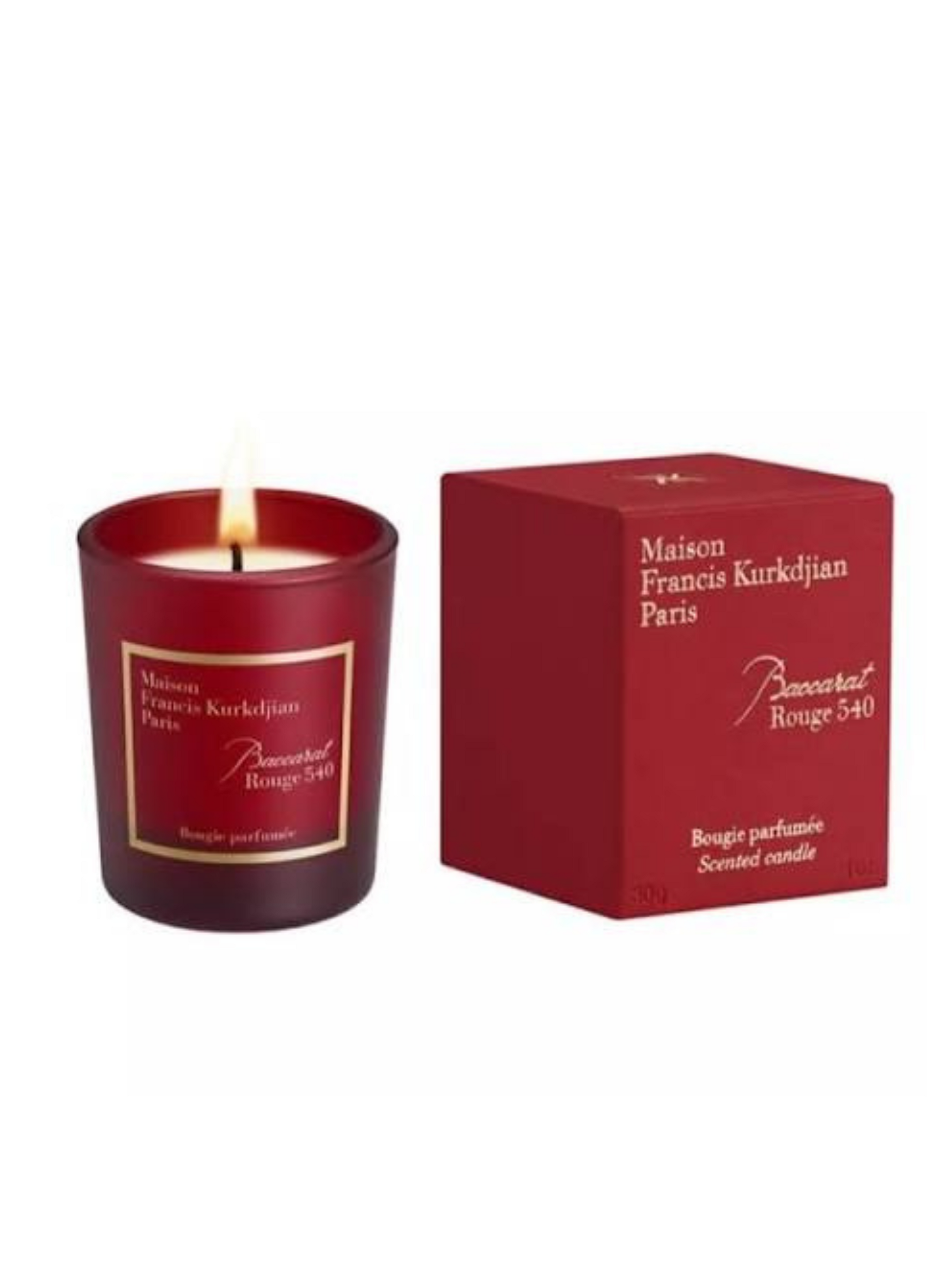 Maison Francis Kurkdjian candle and packaging on a white background