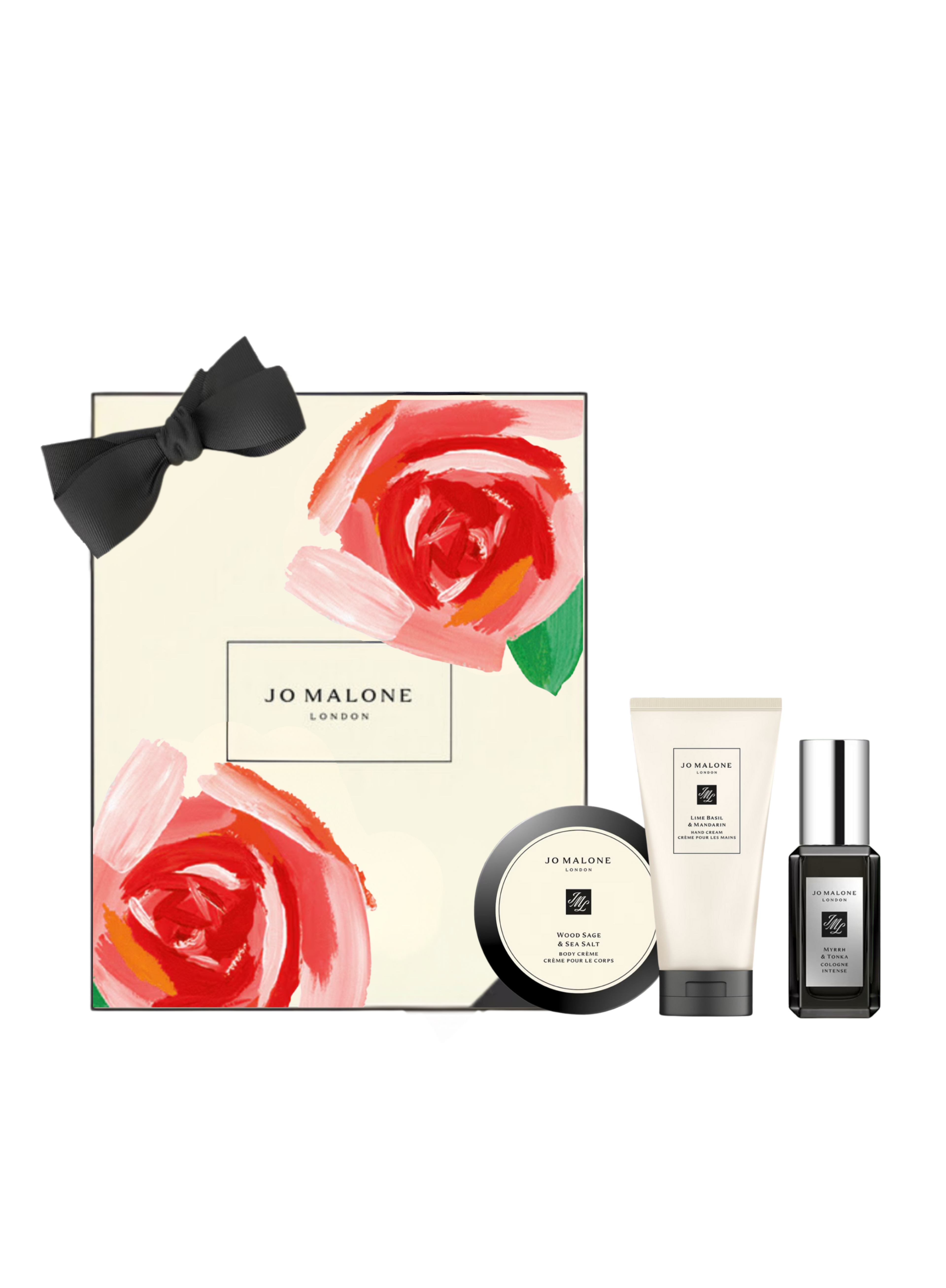 Jo Malone Myrrh & Tonka 9ml  / Lime Basil & Mandarin Hand Wash 30ML / Wood Sage & Sea Salt Body Cream 15ML