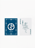 Armani Beauty premium playing cards in an elegant blue branded storage box displayed beside a Joker card on a clean white background.