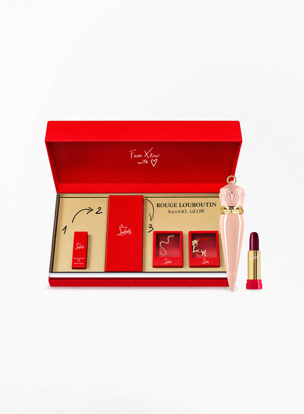 CHRISTIAN LOUBOUTIN Rouge Louboutin SooooO…Glow Lipstick Set – Pink 007G (Refillable Case + Lipstick + Accessories)