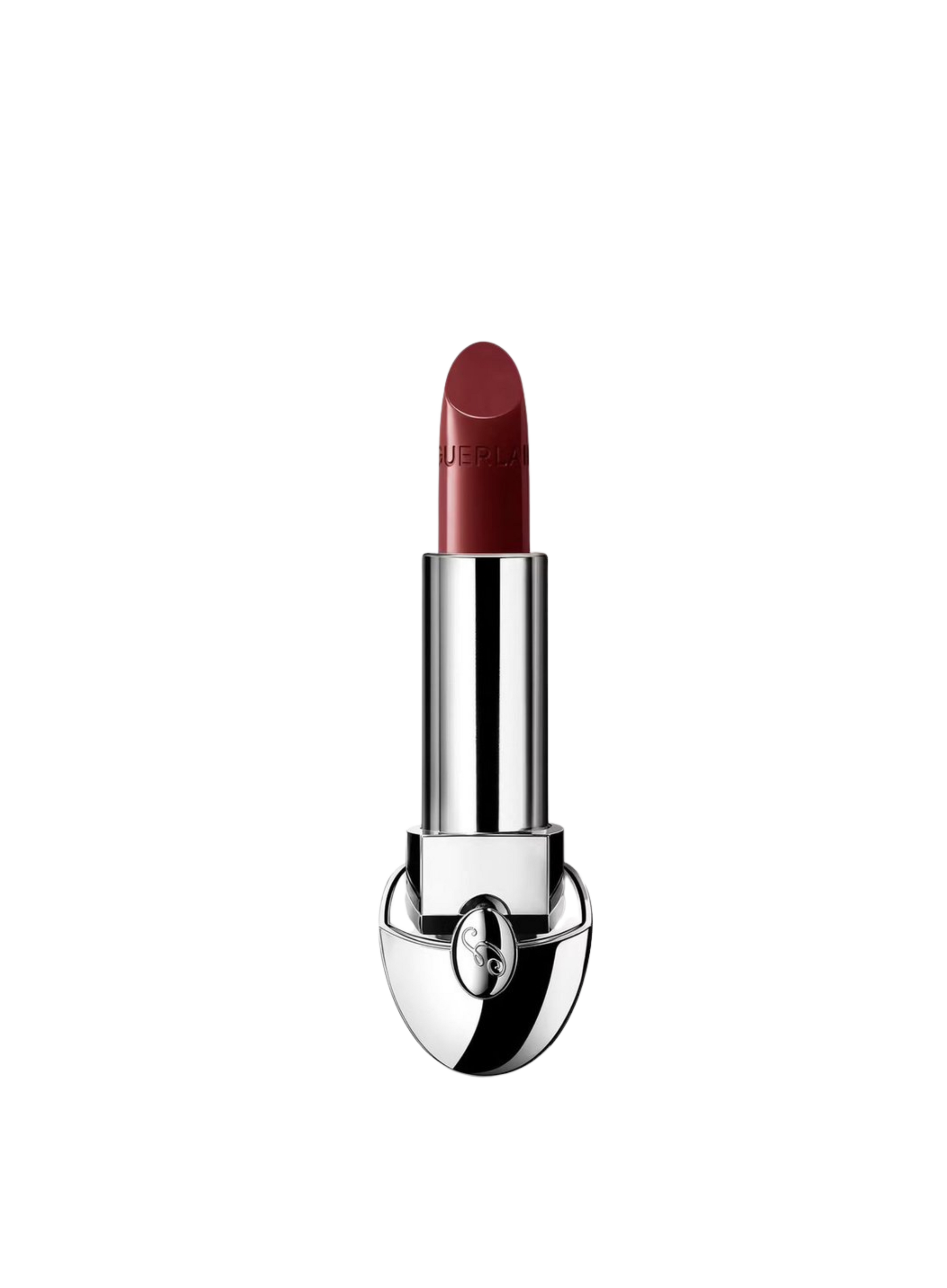 Guerlain Rouge G Satin Lipstick N°41 Untamed Garnet — rich garnet red lipstick in silver case
