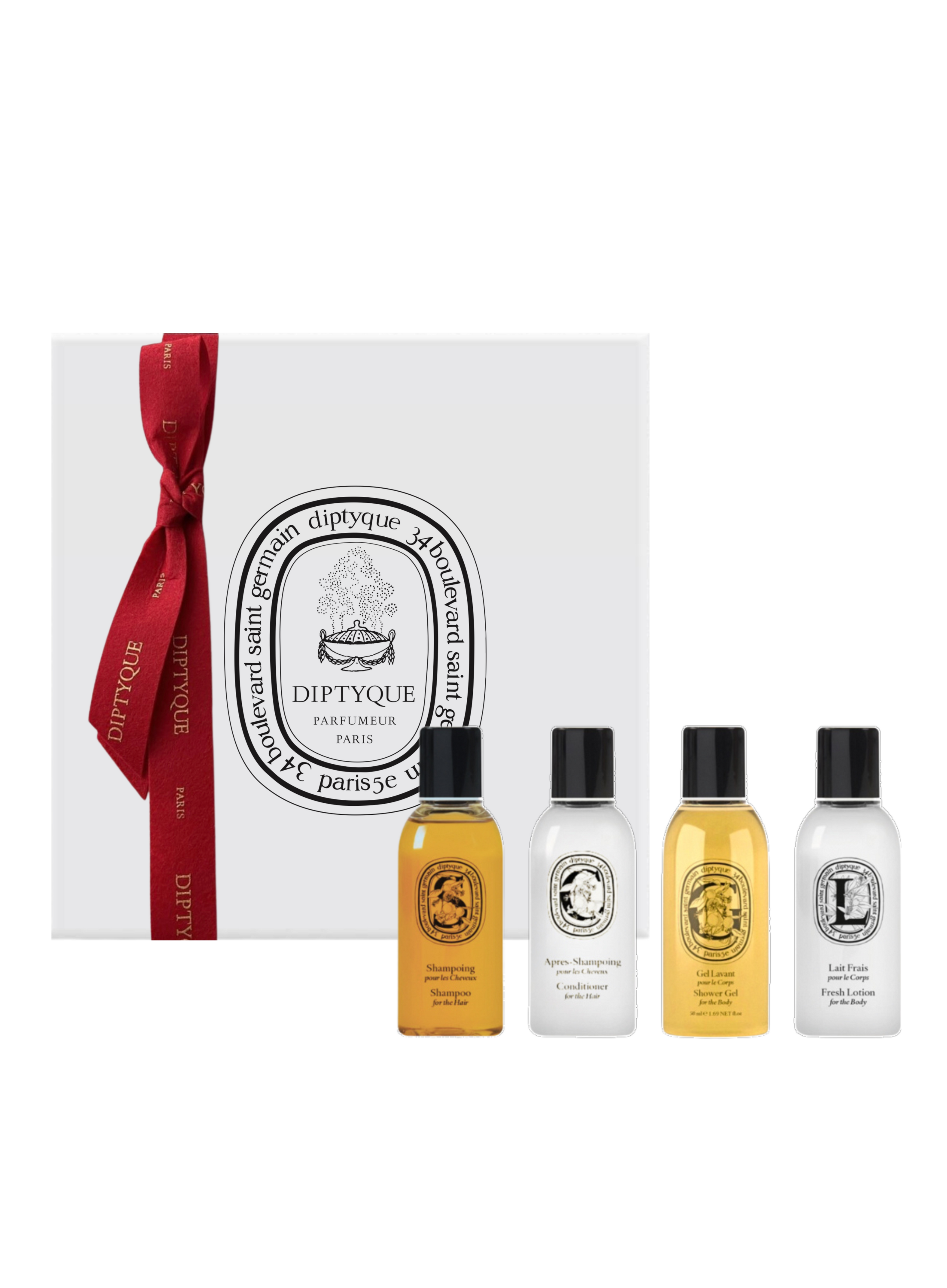 Diptyque-ის 4-ნაწილიანი სასაჩუქრე სეტი – შამპუნი, კონდიციონერი, შხაპის გელი და ლოსიონი