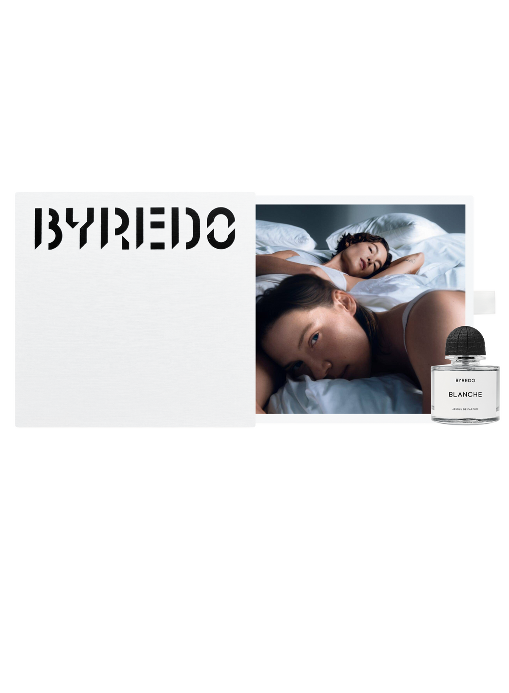 Byredo perfume bottle with model and product image on a white background, original byredo, ultra-limited byredo, tbilisi, georgia