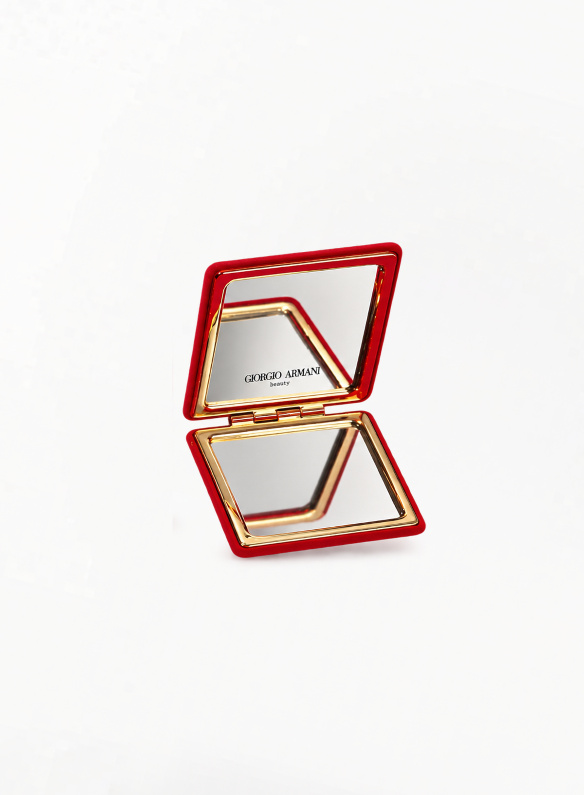 GIORGIO ARMANI სატინის კოსმეტიკის ჩანთა – 15x11სმ წითელი და პრემიუმ სარკე