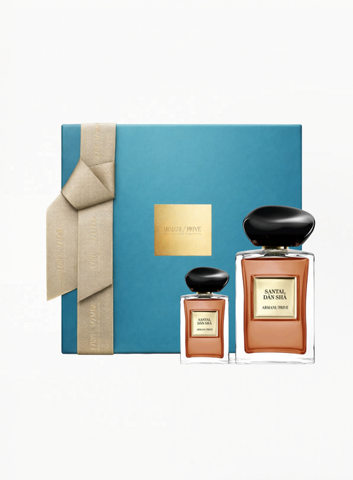 ARMANI/PRIVÉ Santal Dan Sha 100ml Limited Edition Gift Box with 7.5ml miniature fragrance, authentic luxury perfume set available at Exquisite.