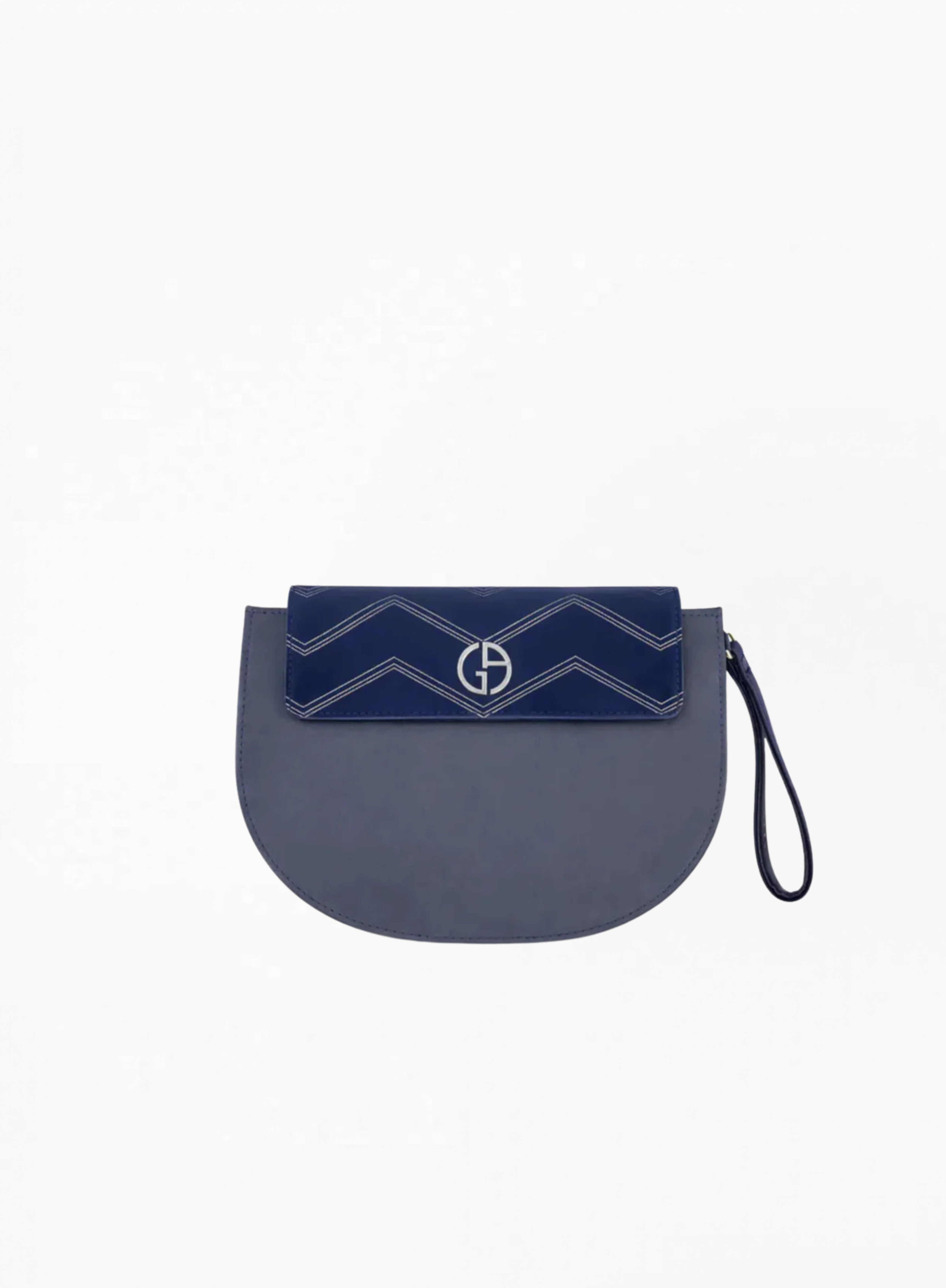 Armani Navy Blue Cosmetics Bag Limited Edition in faux leather with structured silhouette and zip closure, luxury cosmetic pouch in deep navy blue, available at Exquisite.