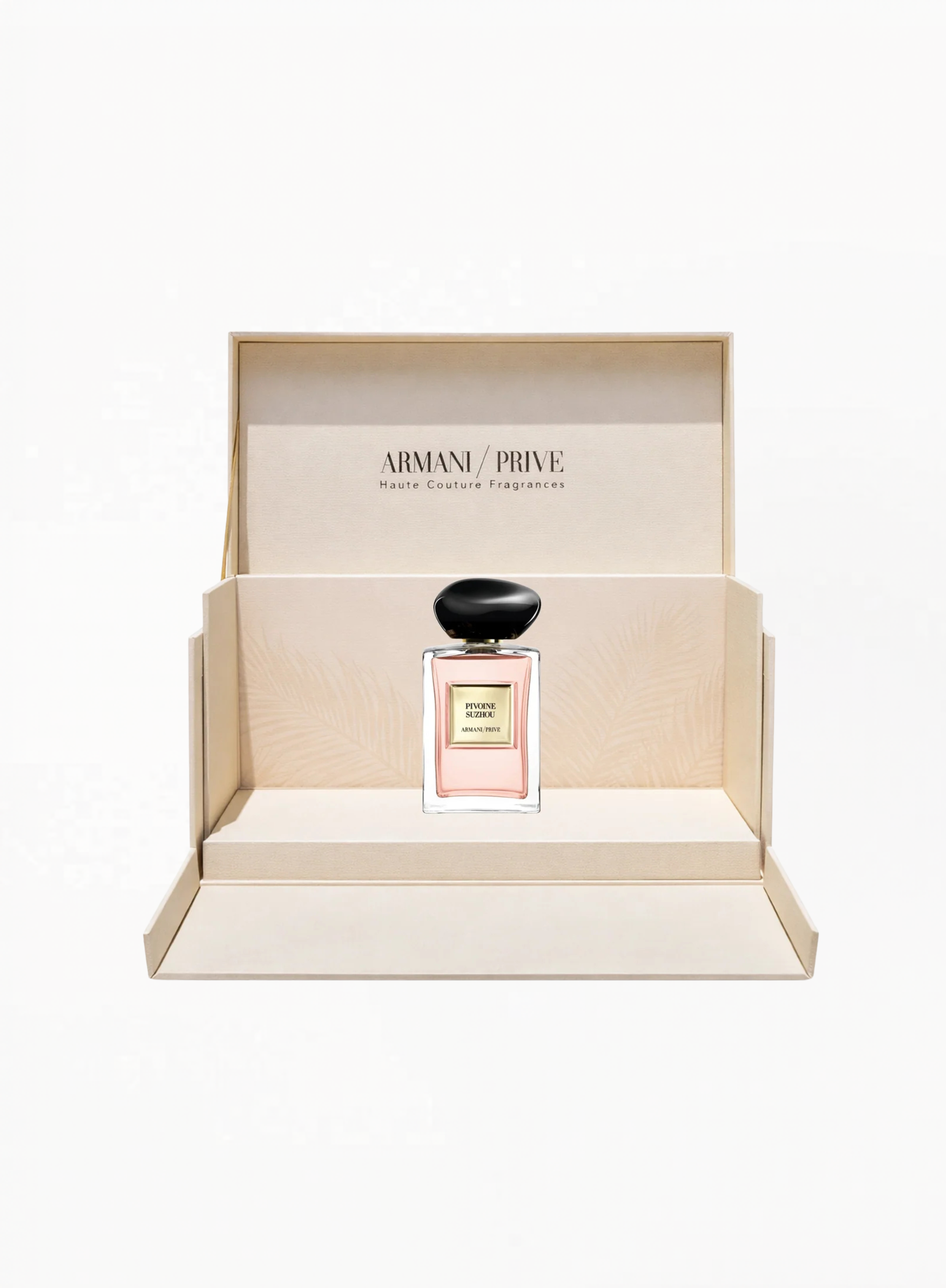 Armani Privé Pivoine Suzhou fragrance bottle in an elegant Armani Privé presentation box, authentic luxury perfume available at Exquisite.
