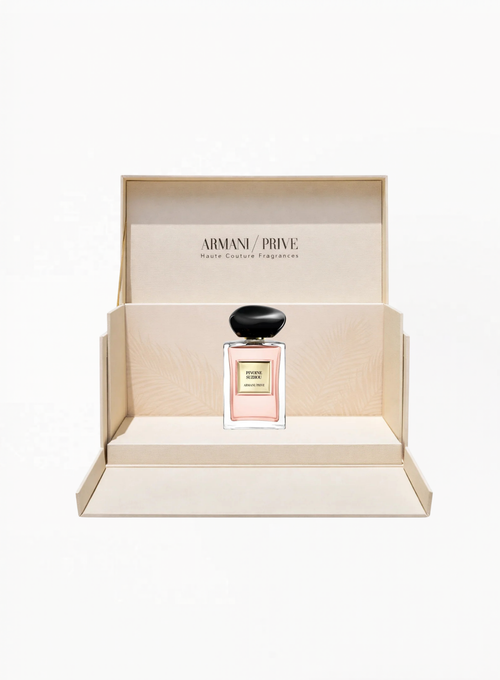 Armani Privé Pivoine Suzhou fragrance bottle in an elegant Armani Privé presentation box, authentic luxury perfume available at Exquisite.
