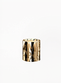 Armani Privé gold candle holder with engraved logo, luxury metallic finish, elegant home fragrance accessory available at Exquisite.
