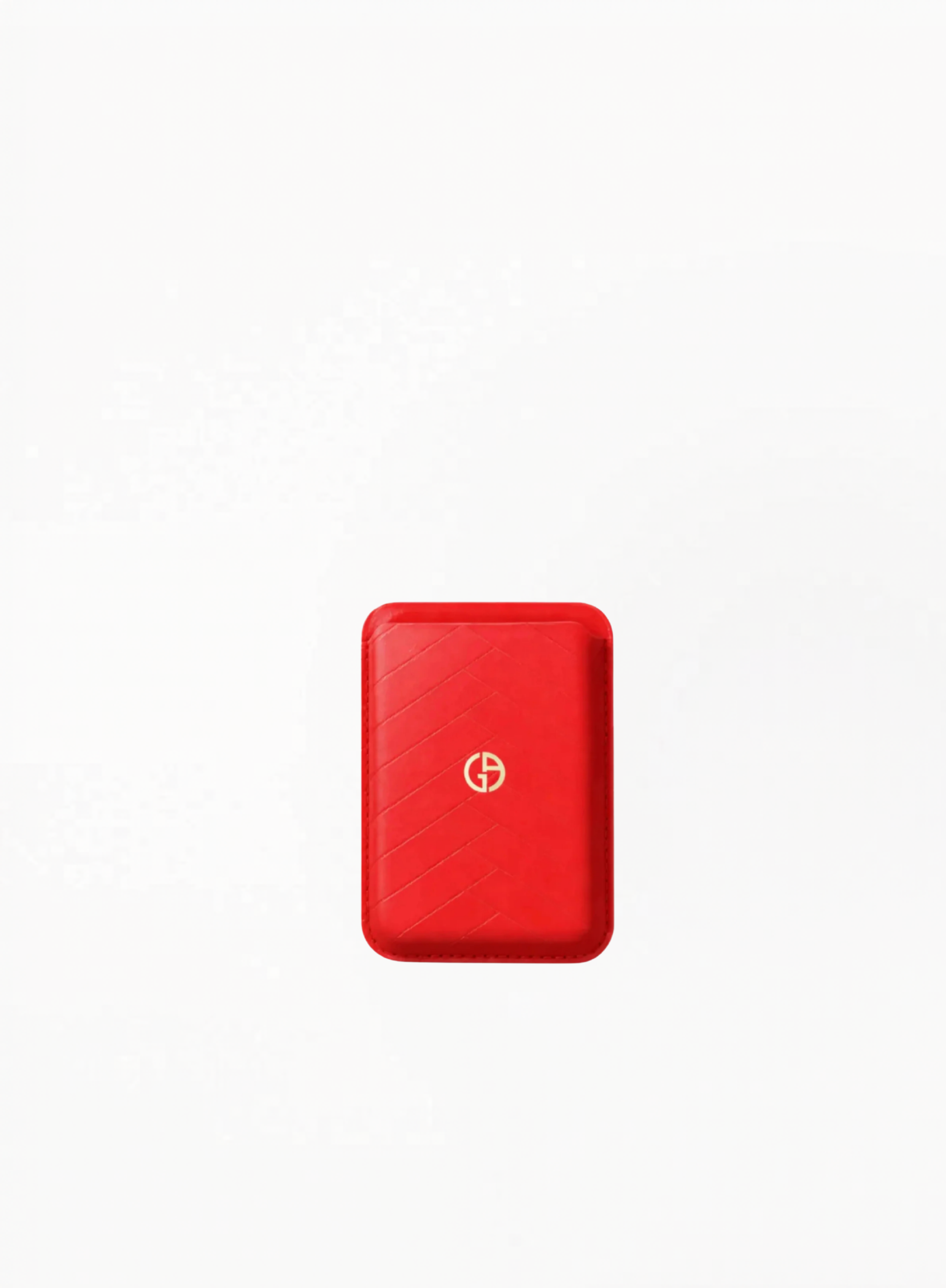 Armani magnetic phone card holder in red leather with compact card slot design, luxury mobile accessory for everyday essentials, available at Exquisite.