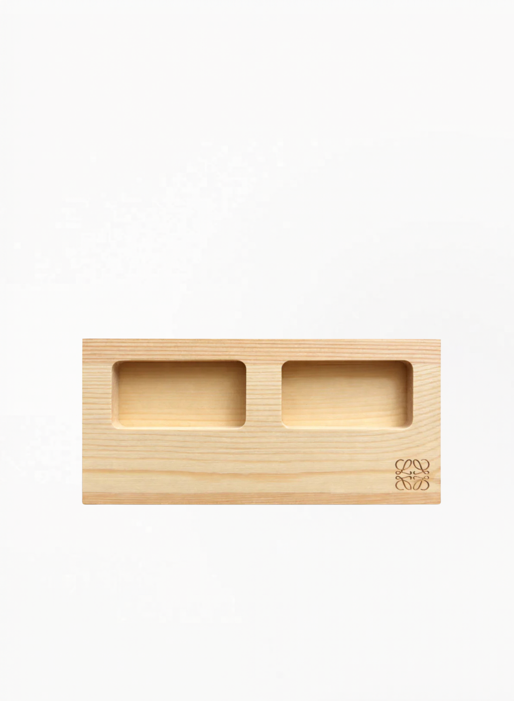 Authentic LOEWE 100ML Perfume Bottle Holder – Wooden Double Slot — a luxury wooden display holder designed for two 100ML fragrance bottles with elegant minimalist styling, available at Exquisite.