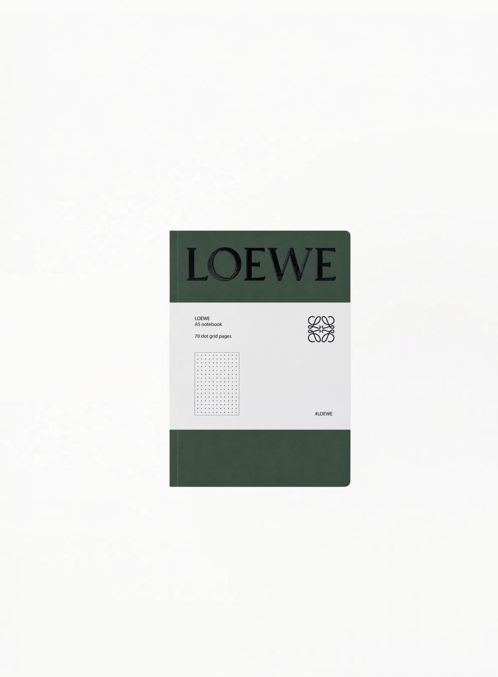 Authentic LOEWE Limited Edition Green Notebook 21x15cm in textured green finish with embossed logo detail — luxury collectible stationery available at Exquisite.