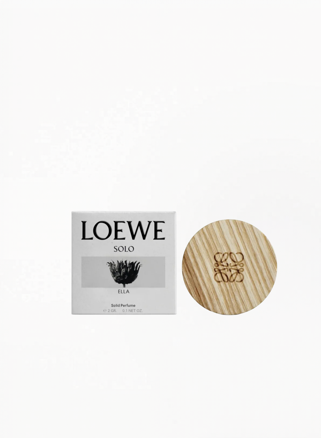 Authentic LOEWE SOLO ELLA Solid Perfume 2G with mirror compact — a portable luxury fragrance accessory with elegant collectible design, available at Exquisite.