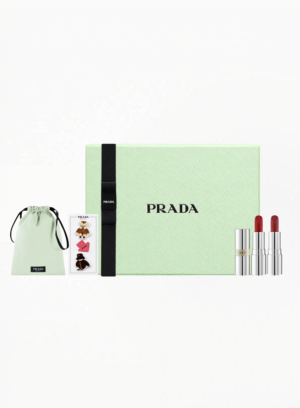 Authentic PRADA Mini Set Duo B03 & R28 featuring two mini-sized PRADA lipsticks in a refined luxury presentation, designed for daily use, travel, or gifting, available at Exquisite.