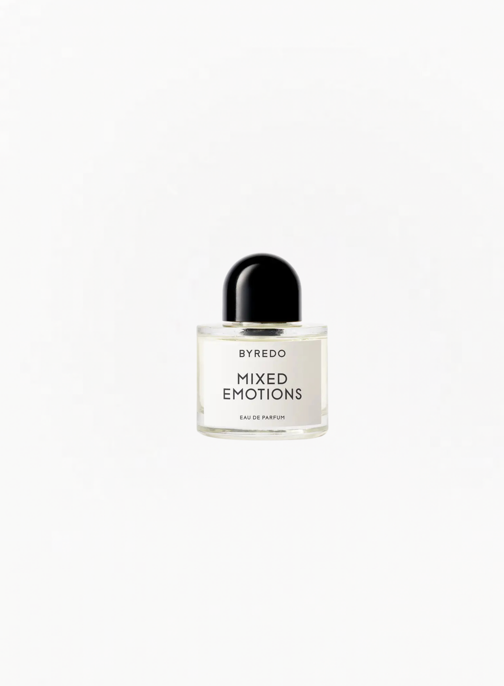 BYREDO Mixed Emotions Eau de Parfum 100ml bottle with the signature minimalist design, featuring a black cap and white label on a clean white background. Available at Exquisite.
