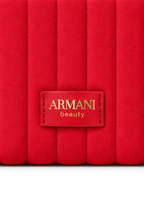 GIORGIO ARMANI წითელი მაკიაჟის ჩანთა ვერტიკალური ნაკერებით 18.5×13.5×5სმ