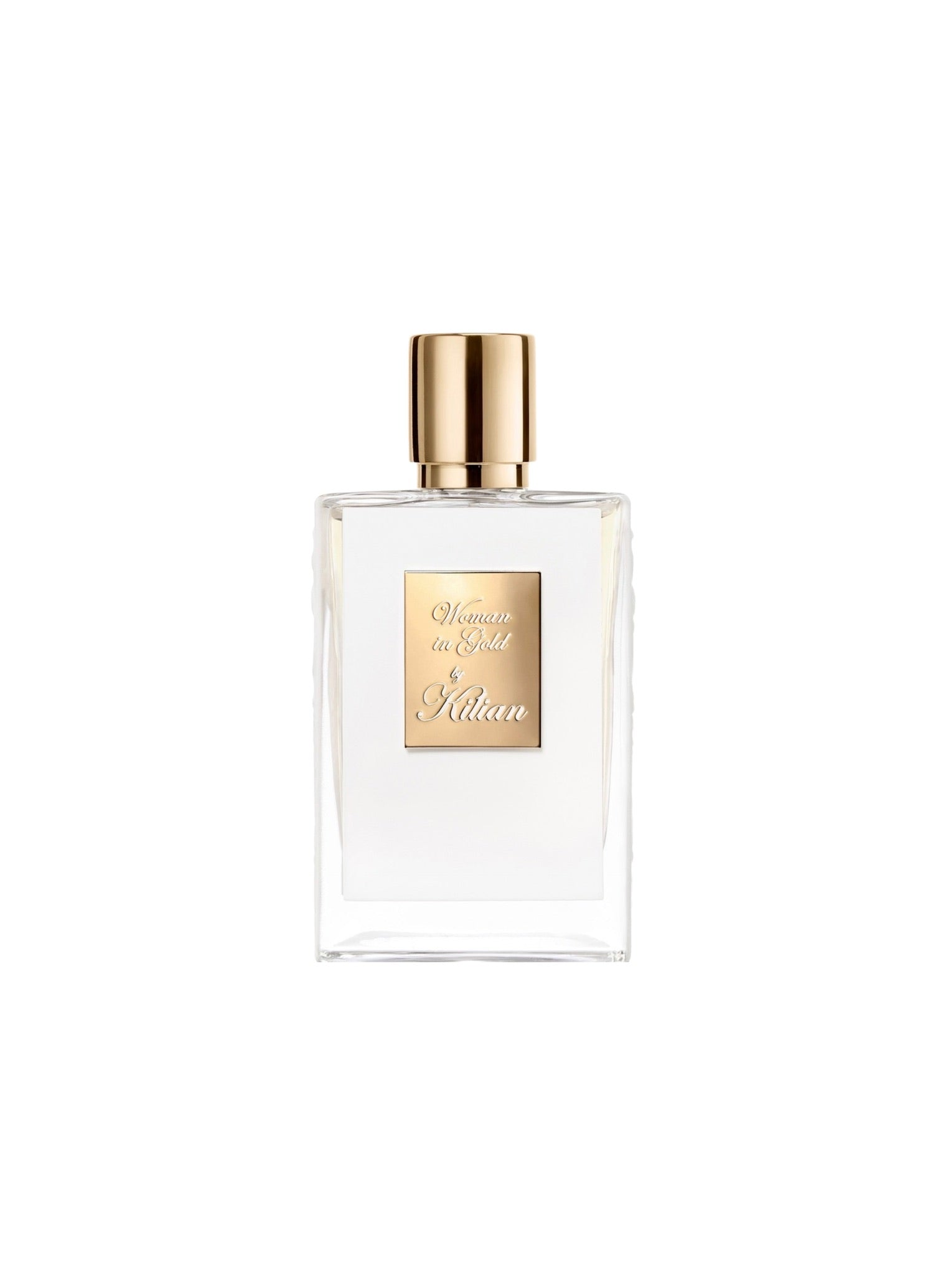 Kilian Women In Gold Eau de Parfum bottle with gold cap on a white background