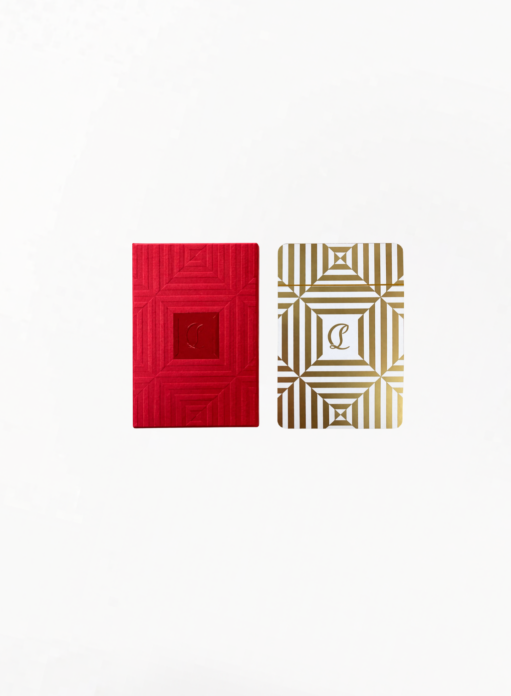 Christian Louboutin Limited Edition playing cards with custom artwork and signature textured red case