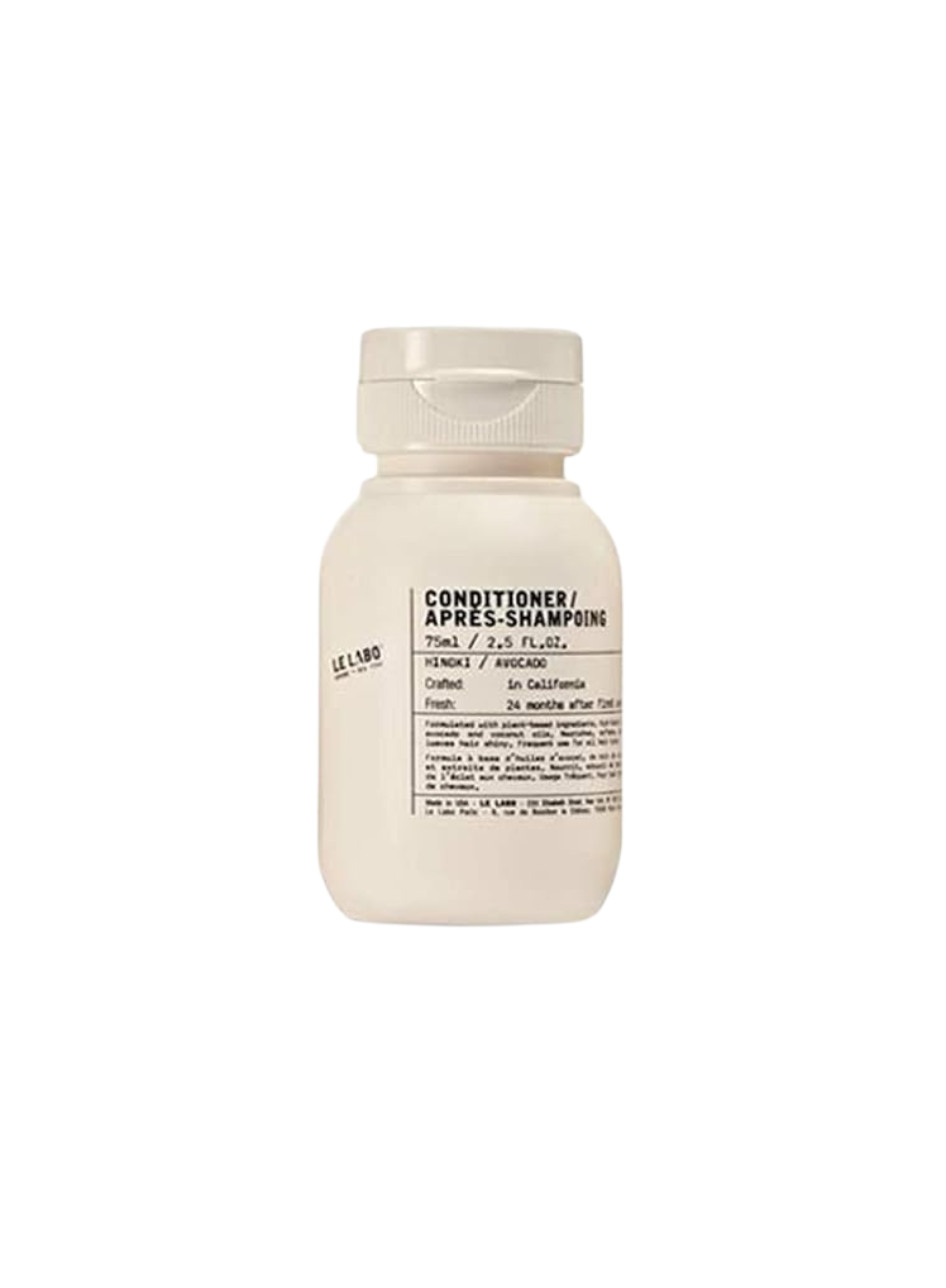 Le Labo Hair Conditioner Hinoki 75ML — original travel-size conditioner bottle on a white background.