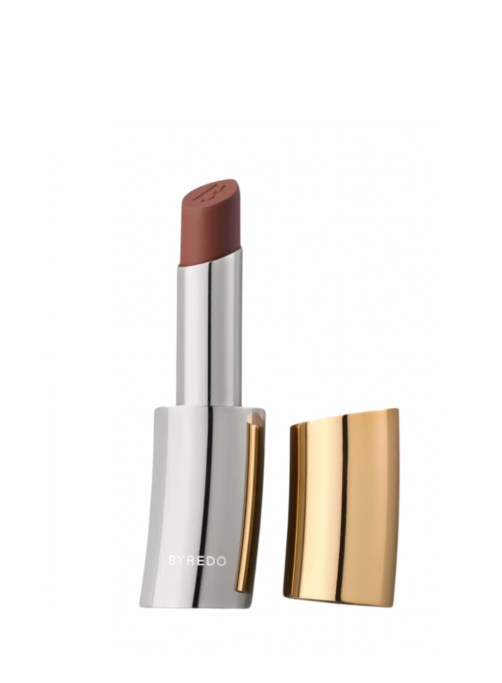 Lipstick with gold and silver casing on a white background, original byredo cosmetics, lipstick in georgia, tbilisi