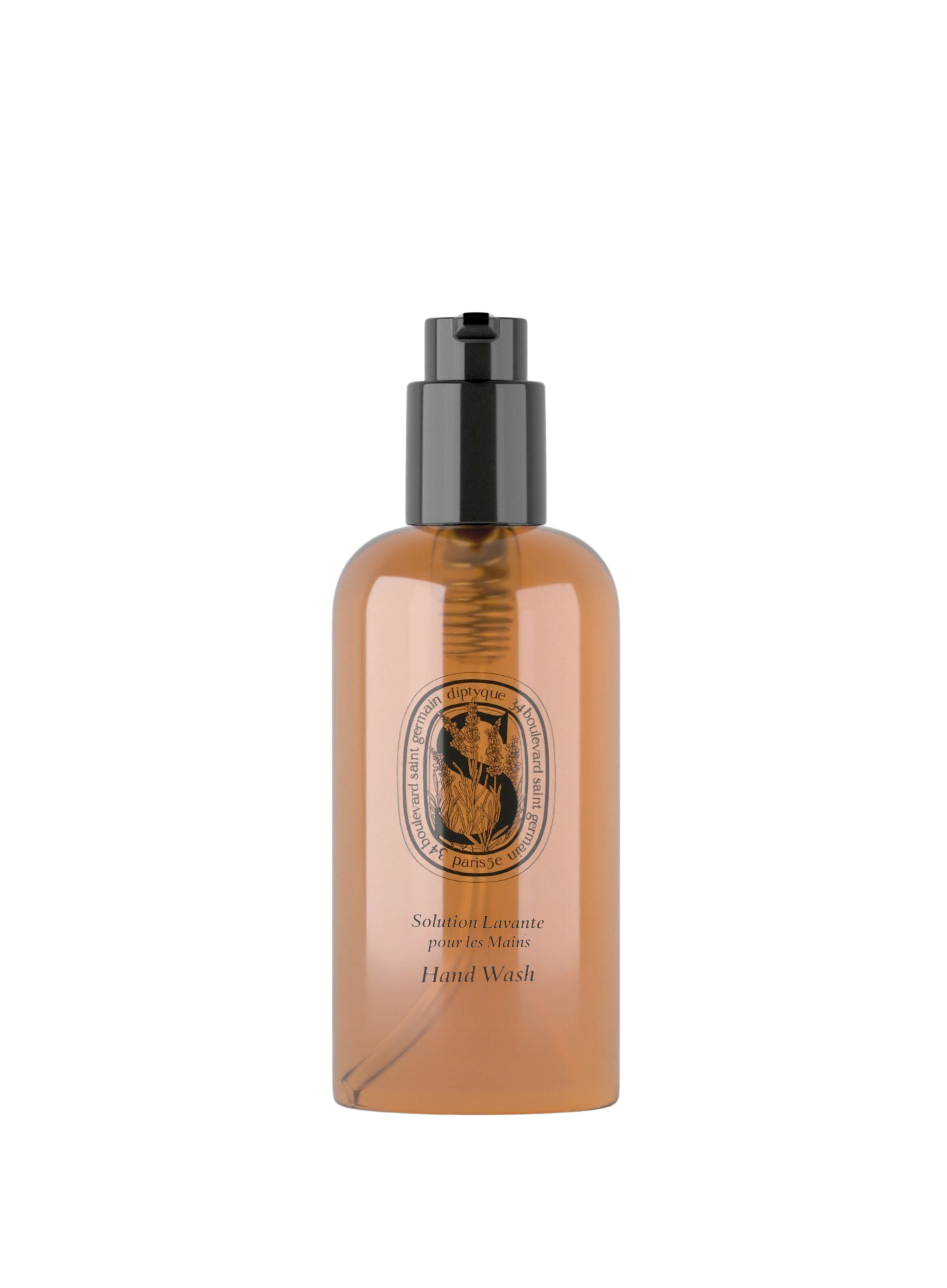 Diptyque HAnd wash, solution lavante pour les mains Bottle of hand wash with a label on a white background