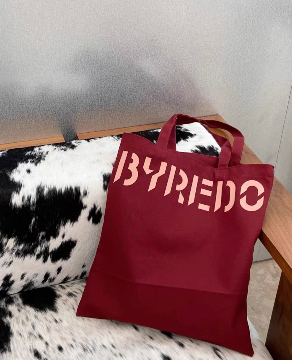 BYREDO Burgundy Canvas Tote Bag 30x25cm