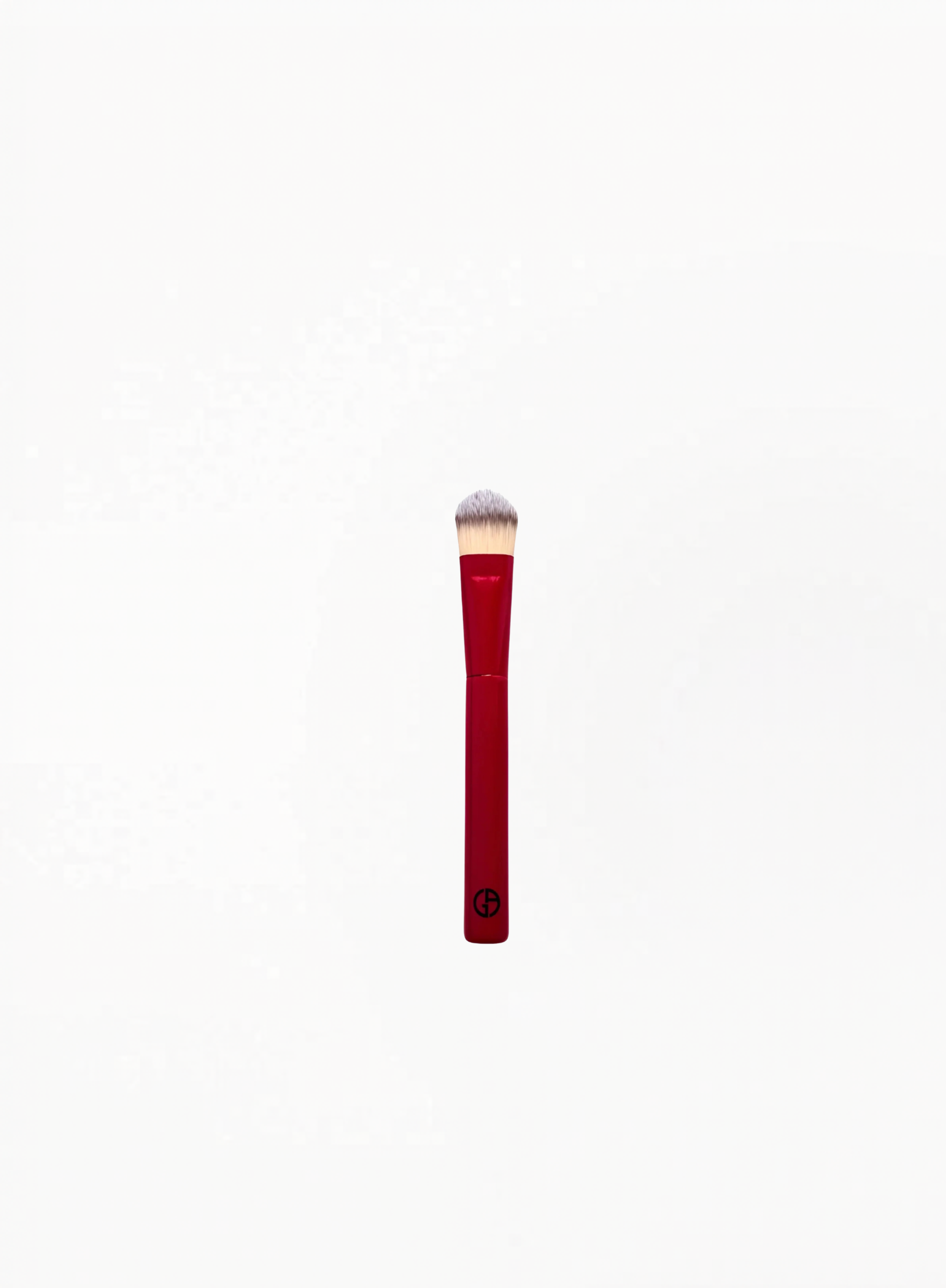 GIORGIO ARMANI mini foundation brush with red handle and flat synthetic bristles, available at Exquisite.