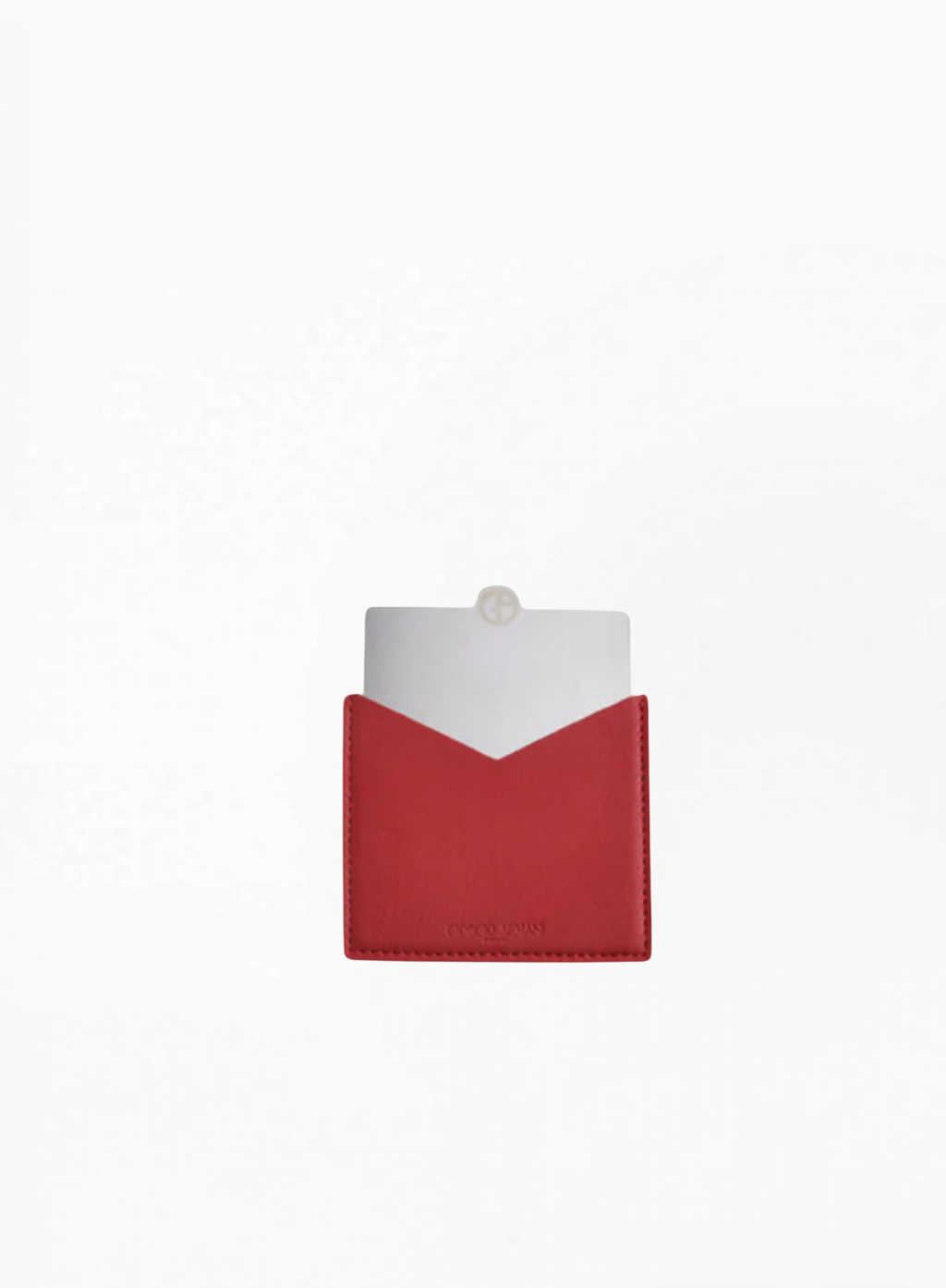GIORGIO ARMANI red compact mirror with minimalist leather case design on white background – available at Exquisite.
