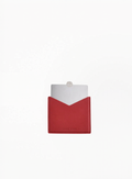 GIORGIO ARMANI red compact mirror with minimalist leather case design on white background – available at Exquisite.