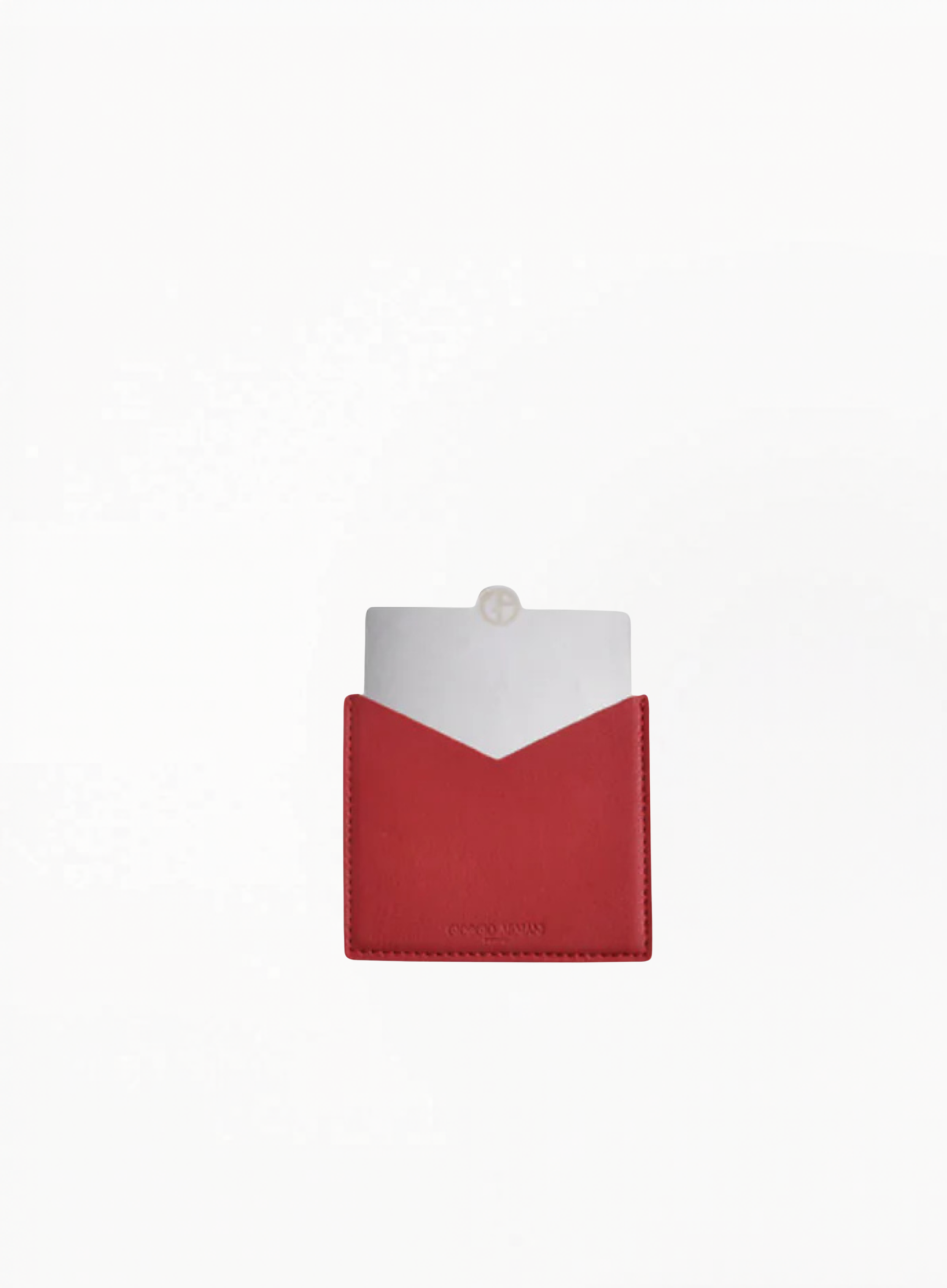 GIORGIO ARMANI red compact mirror with minimalist leather case design on white background – available at Exquisite.