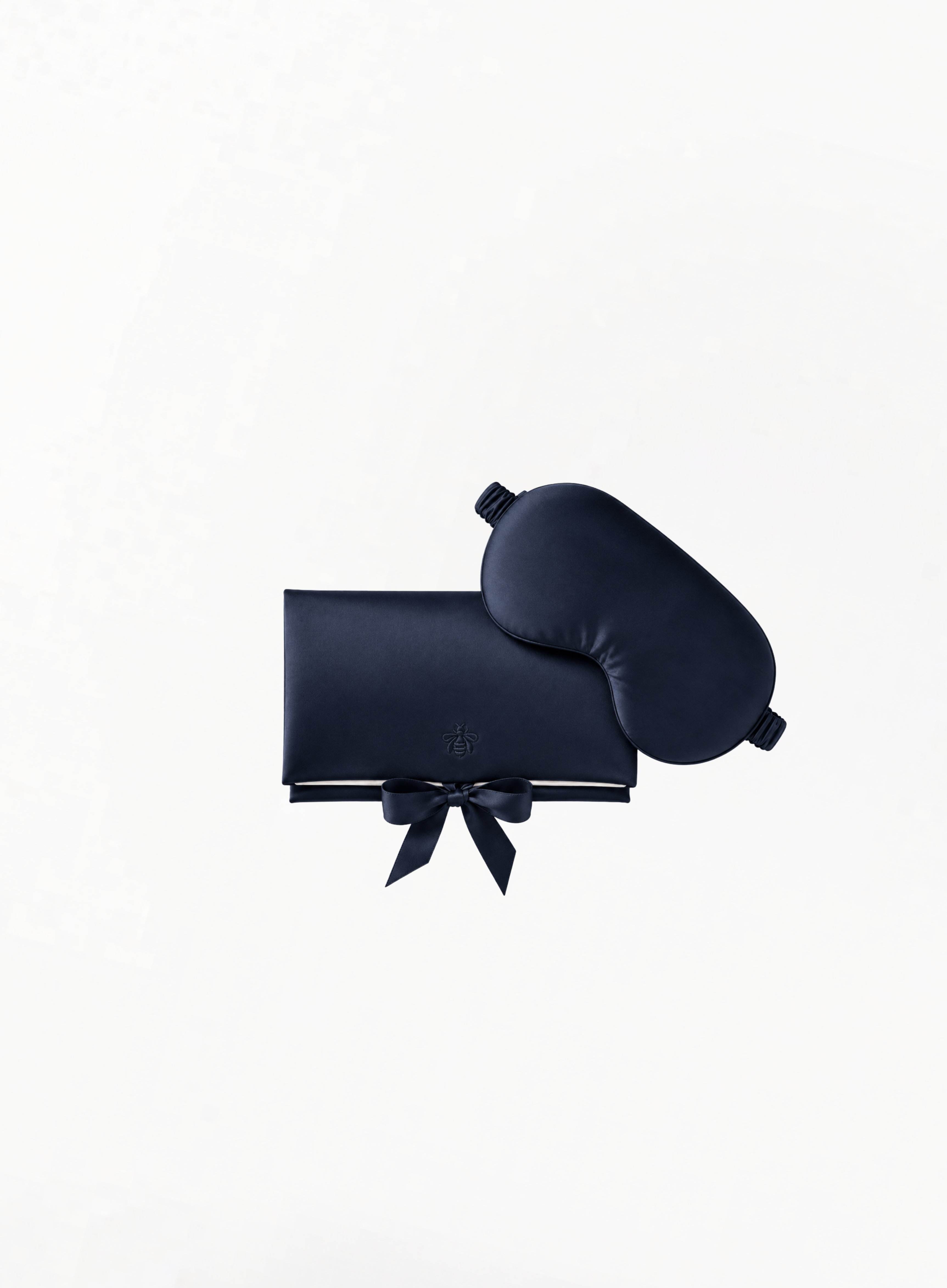 GUERLAIN Limited Edition deep navy sleep mask set with coordinating pouch and signature bee emblem